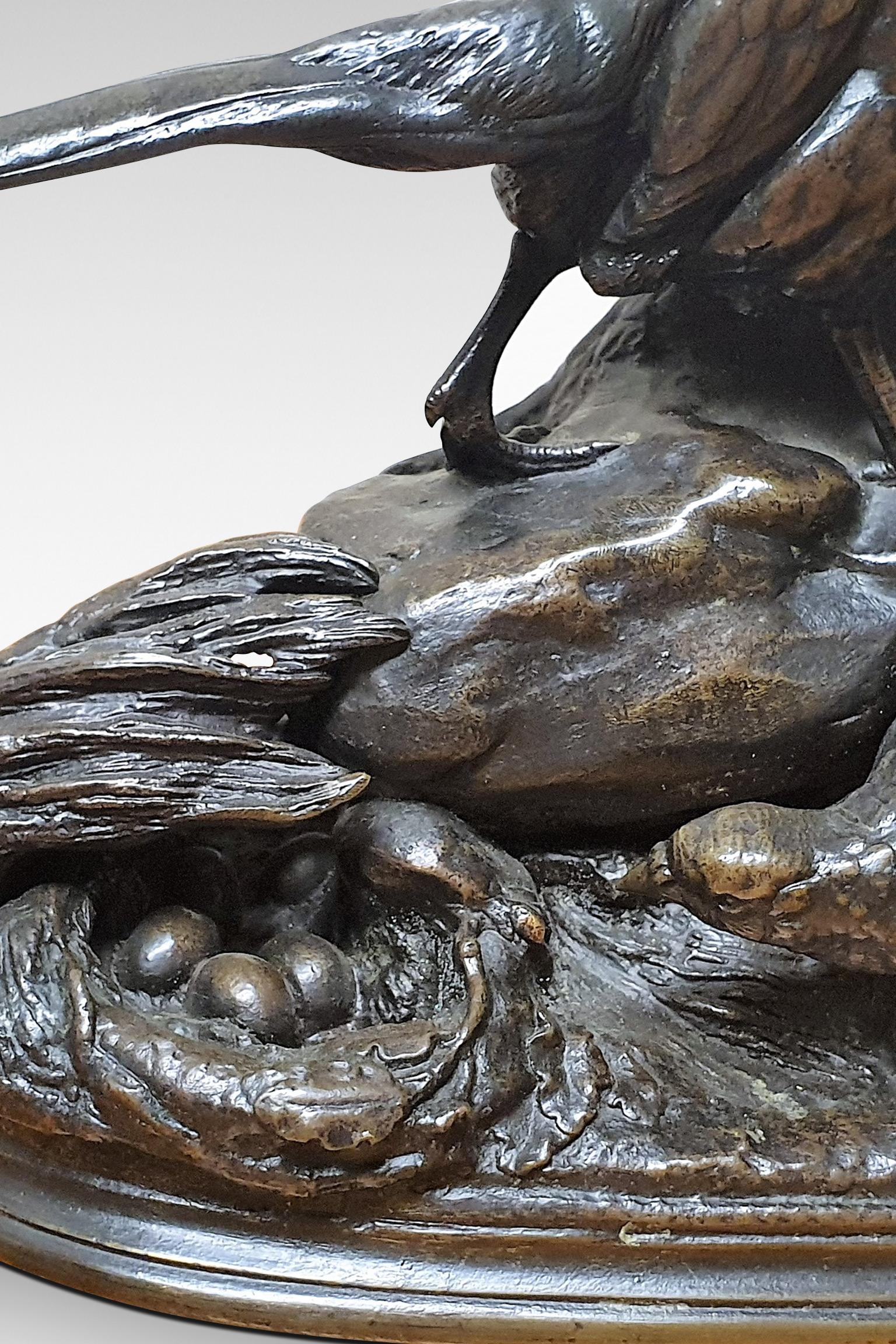 A delightfully naturalistic bronze sculpture by Auguste Cain of a pair of Pheasants with their nest.

Signed, circa 1880.