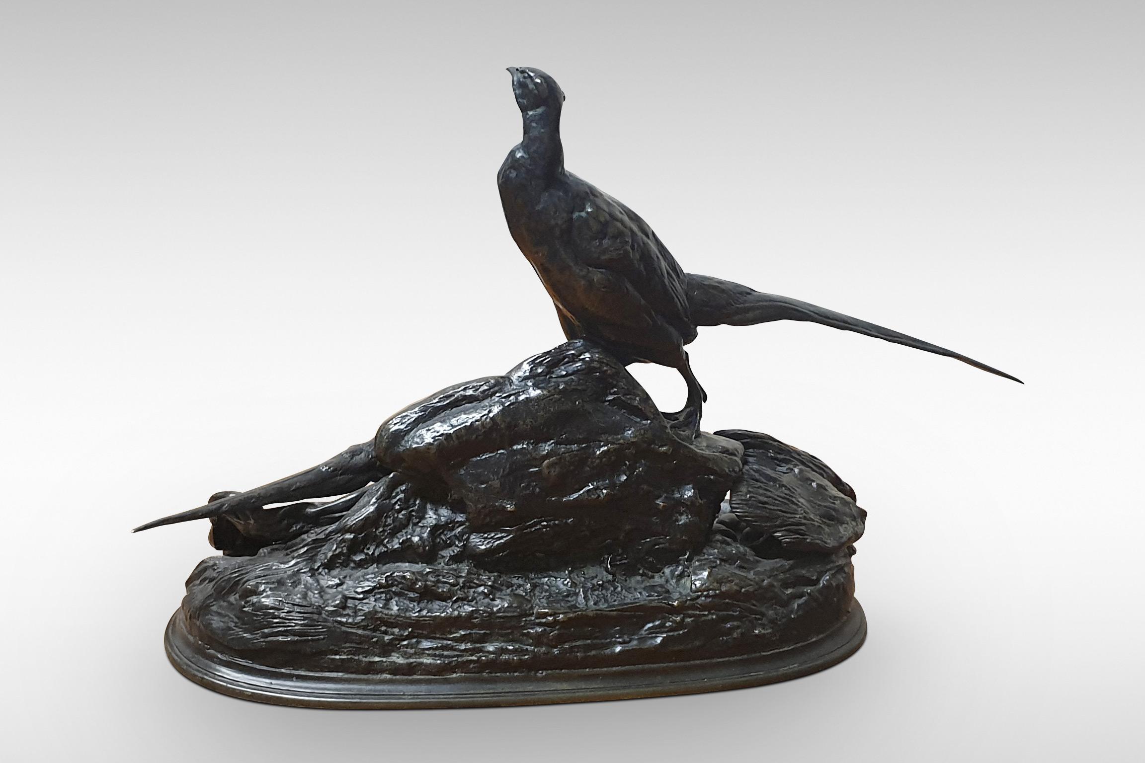 French Auguste Cain Bronze Sculpture Nesting Pheasants For Sale