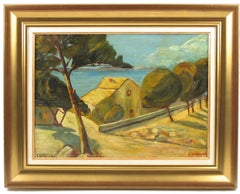 French Mediterranean Seascape Oil on Wood-Board Painting by Auguste Chabaud