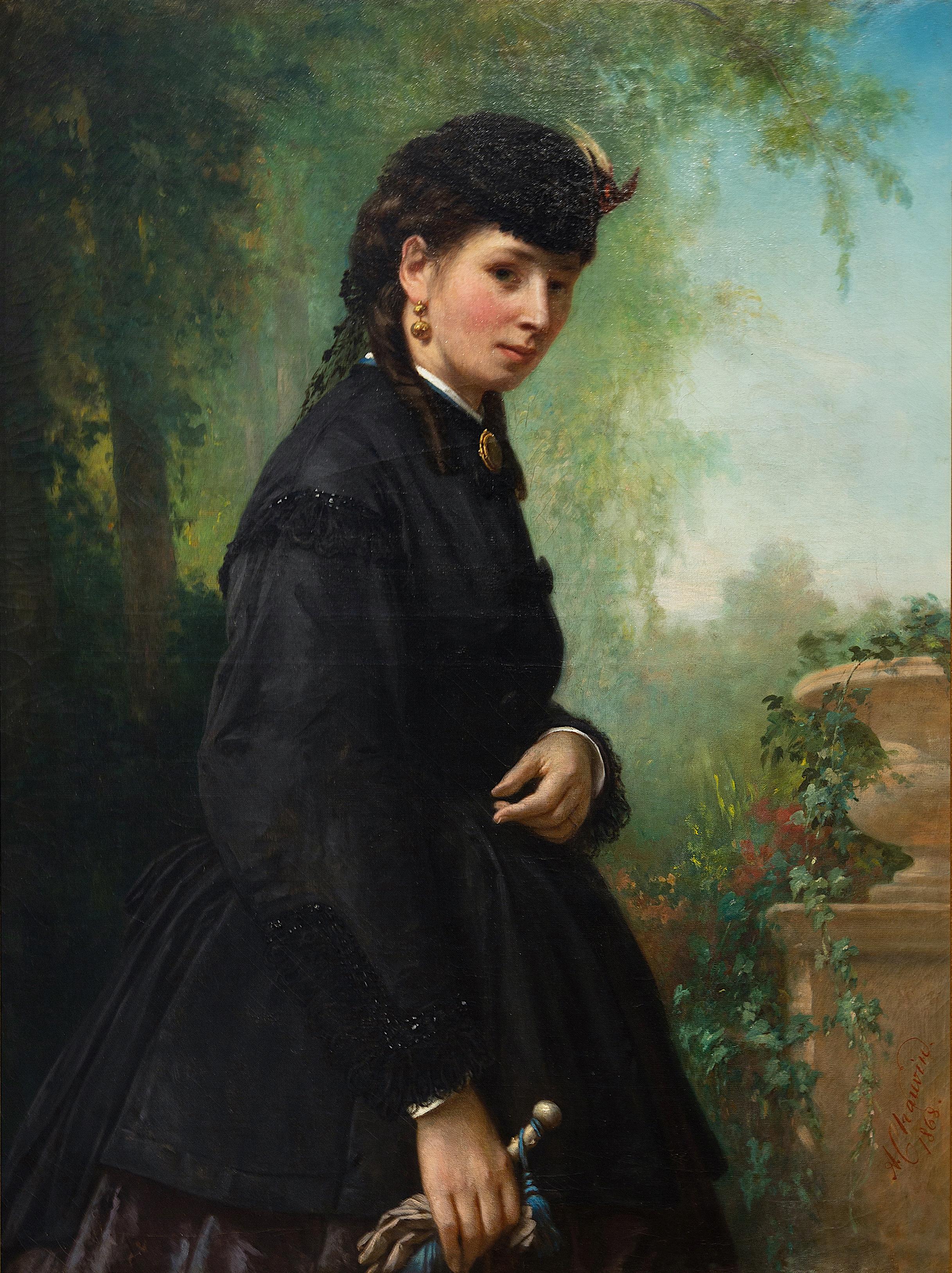 Women portrait (Coraline) - Painting by Auguste Chauvin