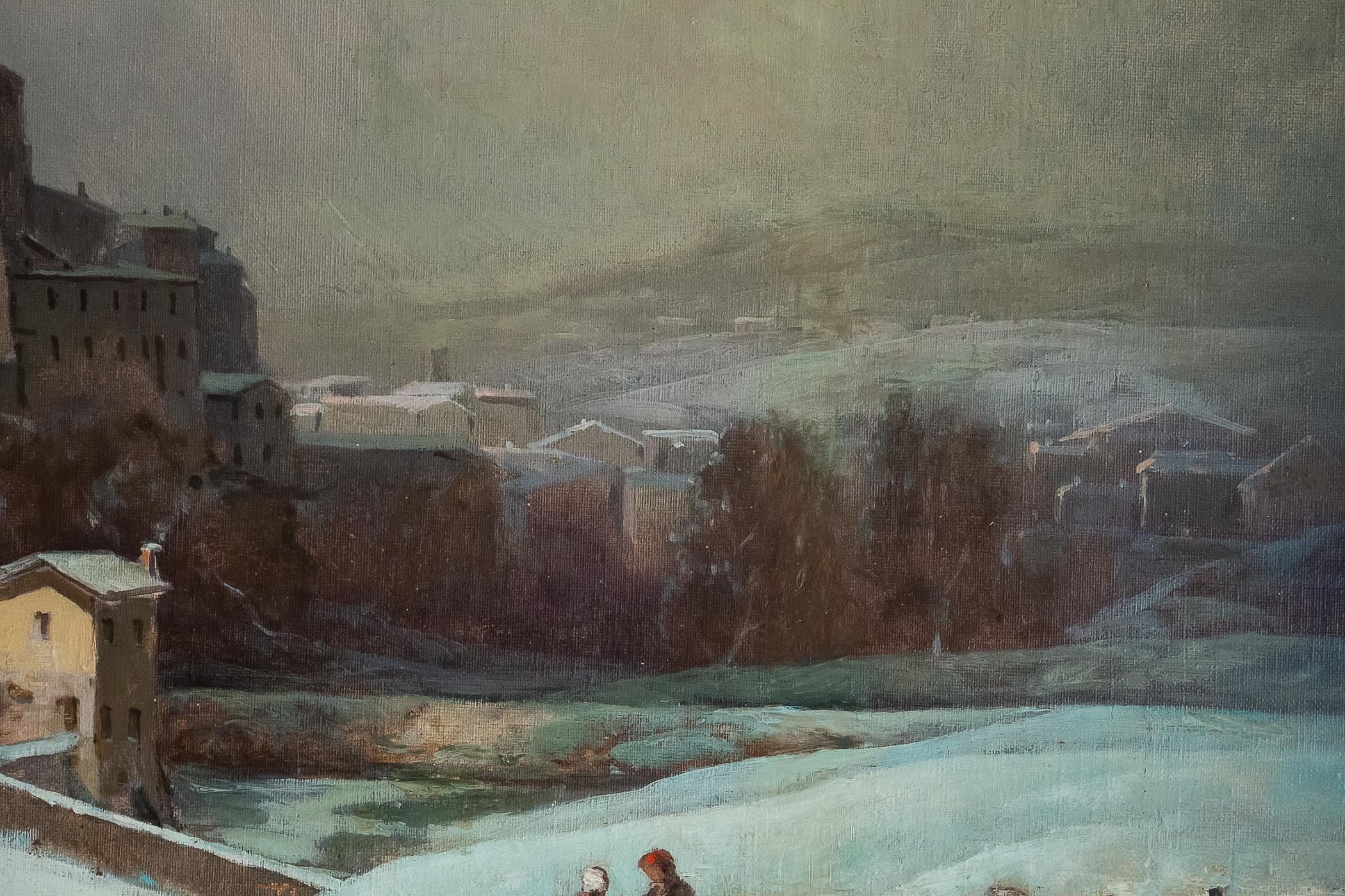 Auguste Chenu, Oil on Canvas Snow Landscape, circa 1869 For Sale 1