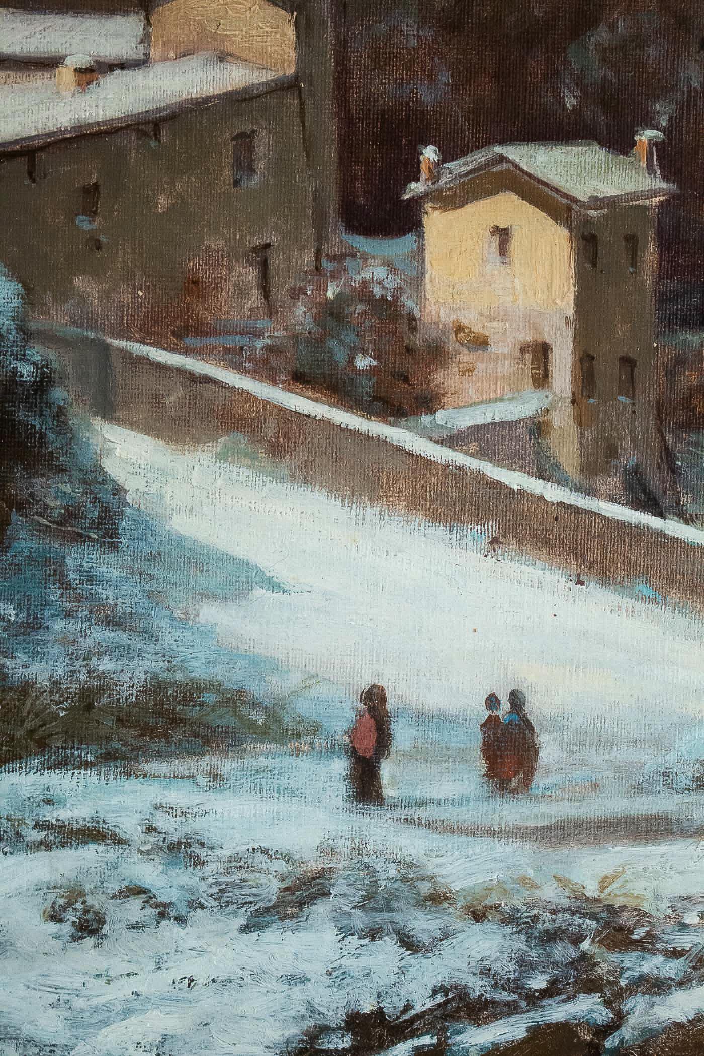 Auguste Chenu, Oil on Canvas Snow Landscape, circa 1869 For Sale 2