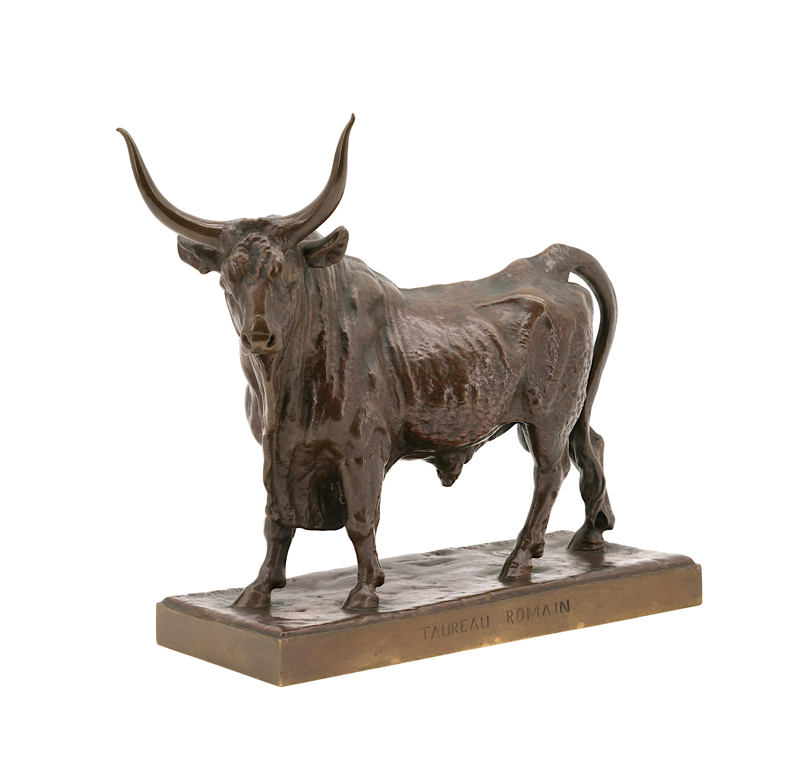 Scultura in bronzo Art Deco francese - Toro romano di Auguste Clésinger (1814-1883)

Fusione della Fonderia Ferdinand Barbedienne - Riduzione di Achille Collas
Francia, 1858

Questa splendida scultura in bronzo francese del XIX secolo, intitolata