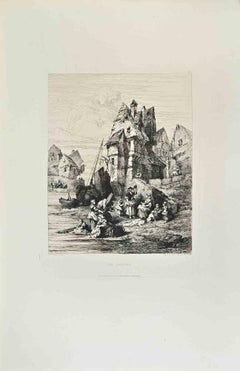 Les Laveuses - Etching by Auguste Constantin - 1870s