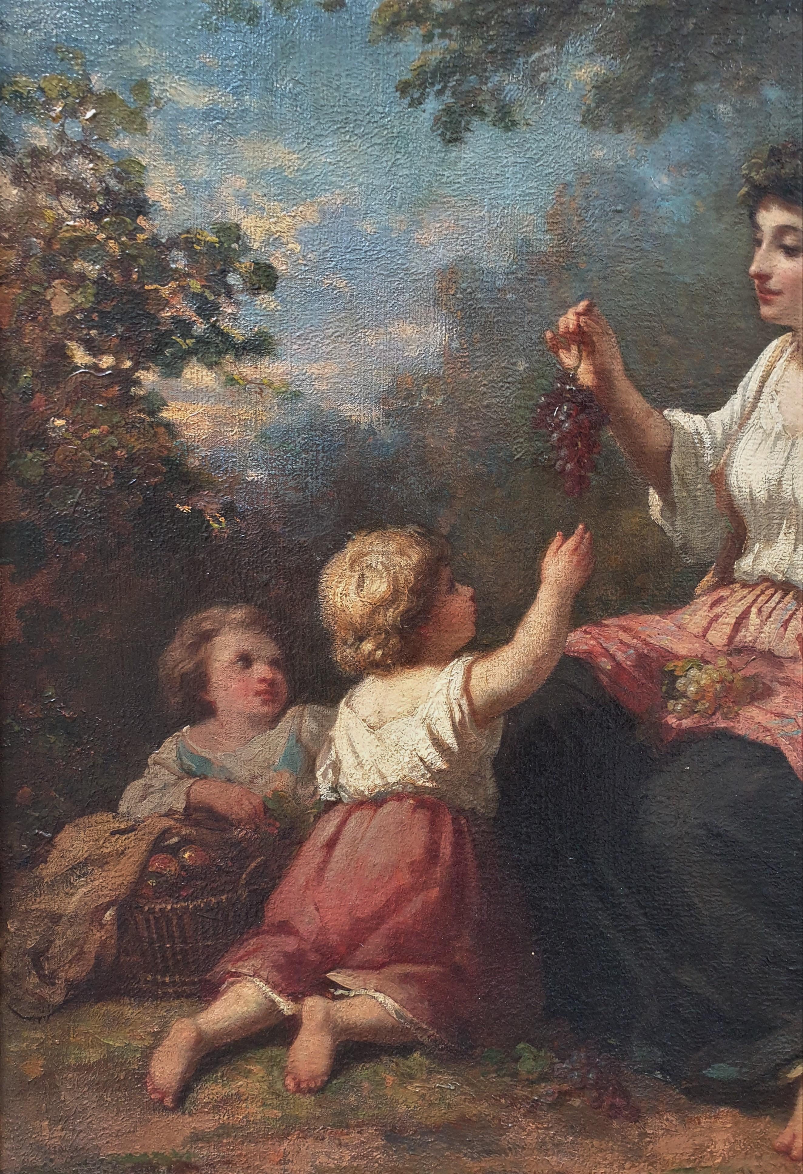 French 19th painting DELACROIX Canvas Allegory Autumn children grapes bucolic - Romantic Painting by Auguste DELACROIX