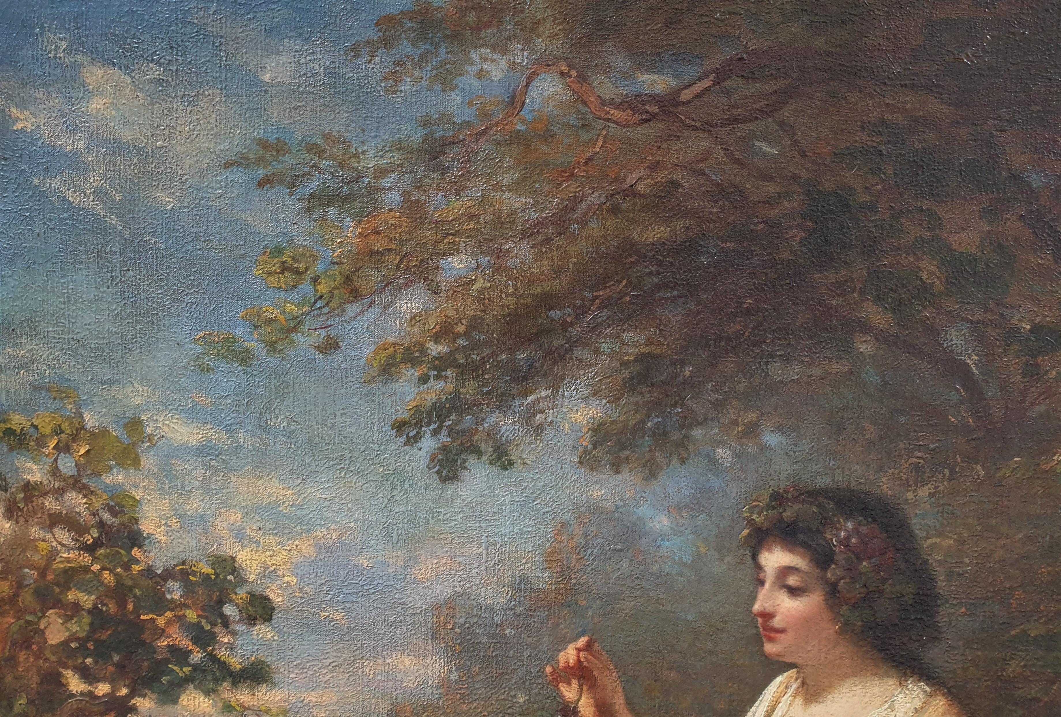 French 19th painting DELACROIX Canvas Allegory Autumn children grapes bucolic 1