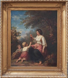 French 19th painting DELACROIX Canvas Allegory Autumn children grapes bucolic
