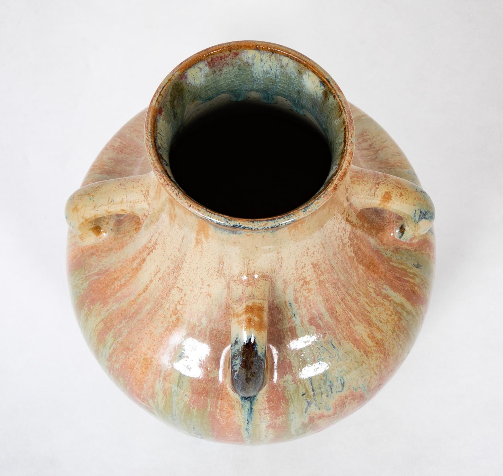 Auguste Delaherche Four Handled Stoneware Vase, Stamped For Sale 1