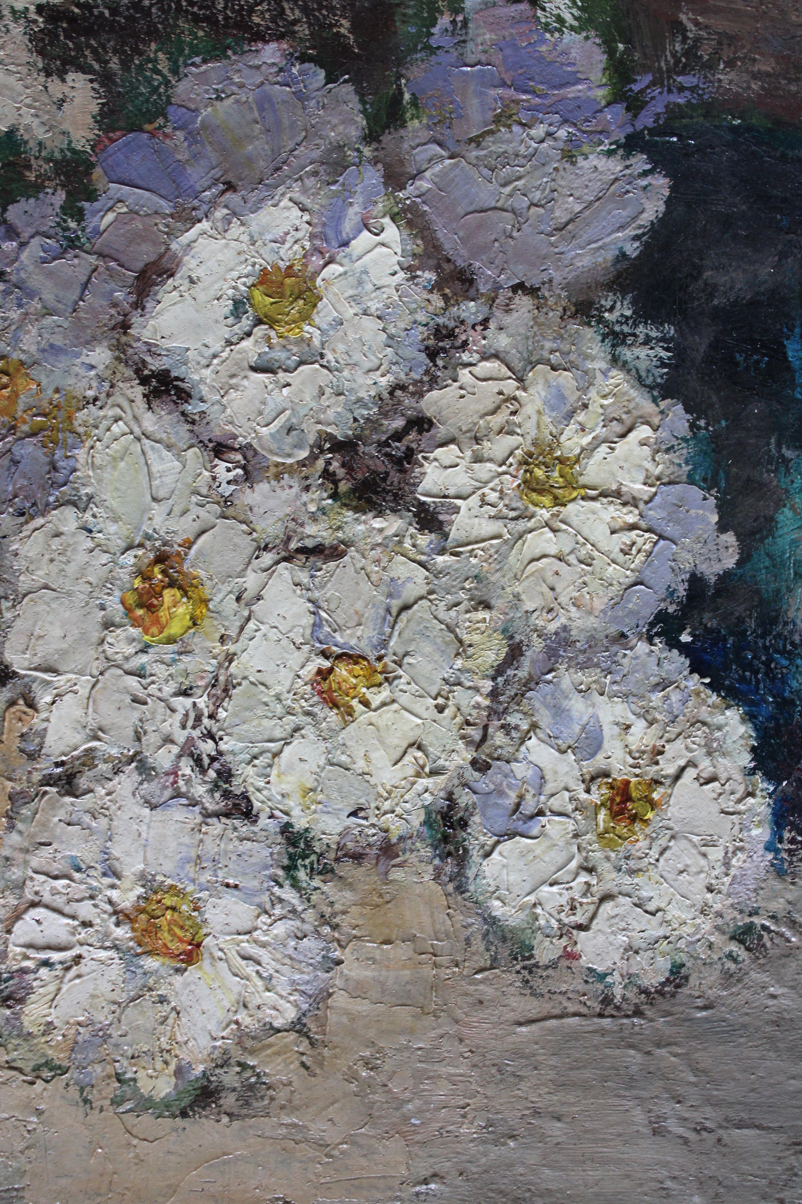 Blumen Stillleben Ölgemälde Französisch postimpressionistischer weißer Blumenstrauß, Stillleben im Angebot 1