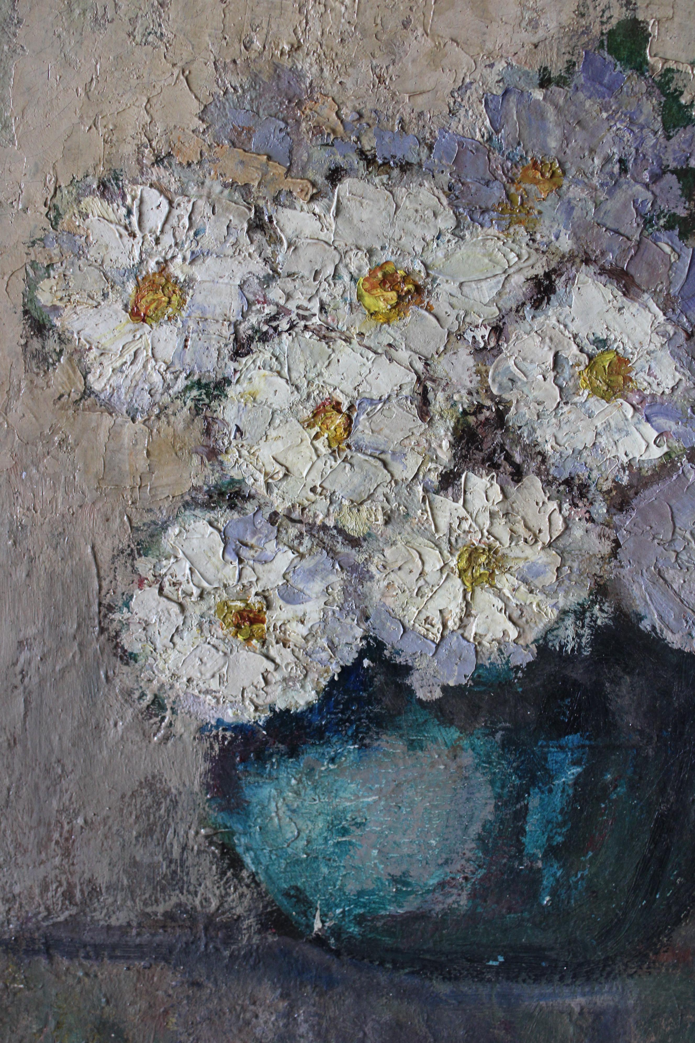 Blumen Stillleben Ölgemälde Französisch postimpressionistischer weißer Blumenstrauß, Stillleben im Angebot 3