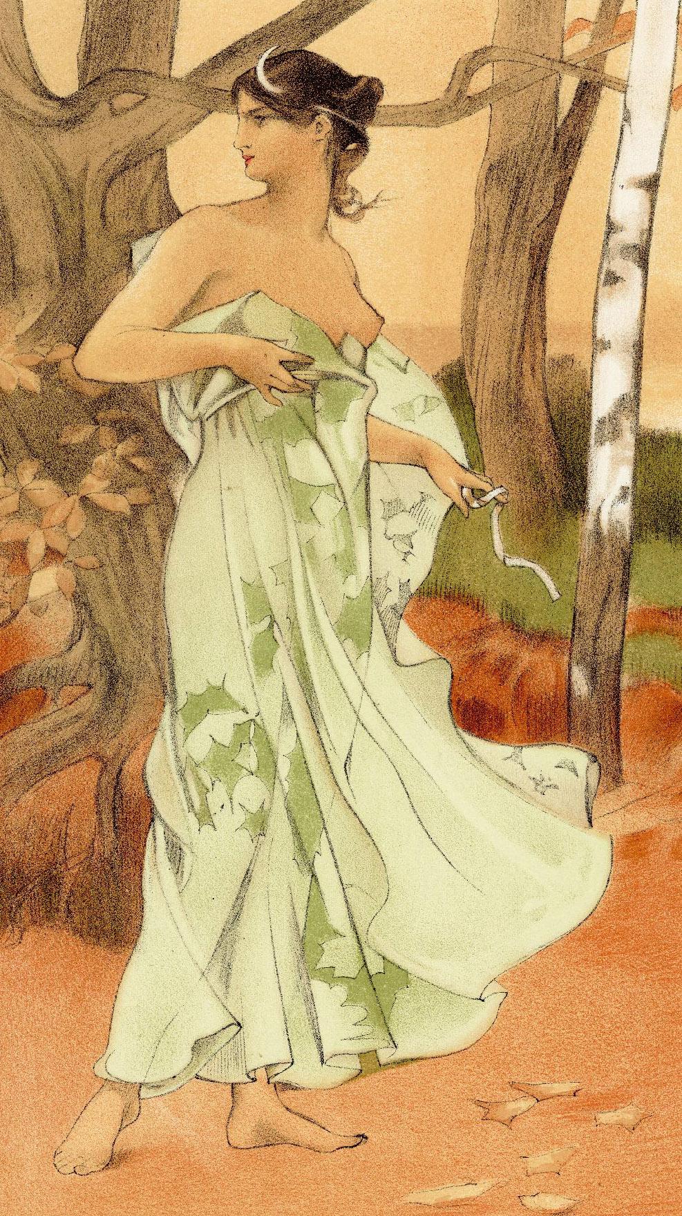 Artemis
Color lithograph, 1898
Signed in the stone lower right (see photo)
Published in L’Estampe Moderne with their blindstamp lower right corner, Lugt 2790
Edition 2000
Printed by Chapenois, Paris
Condition: Excellent
Image size: 13 1/2 x 9