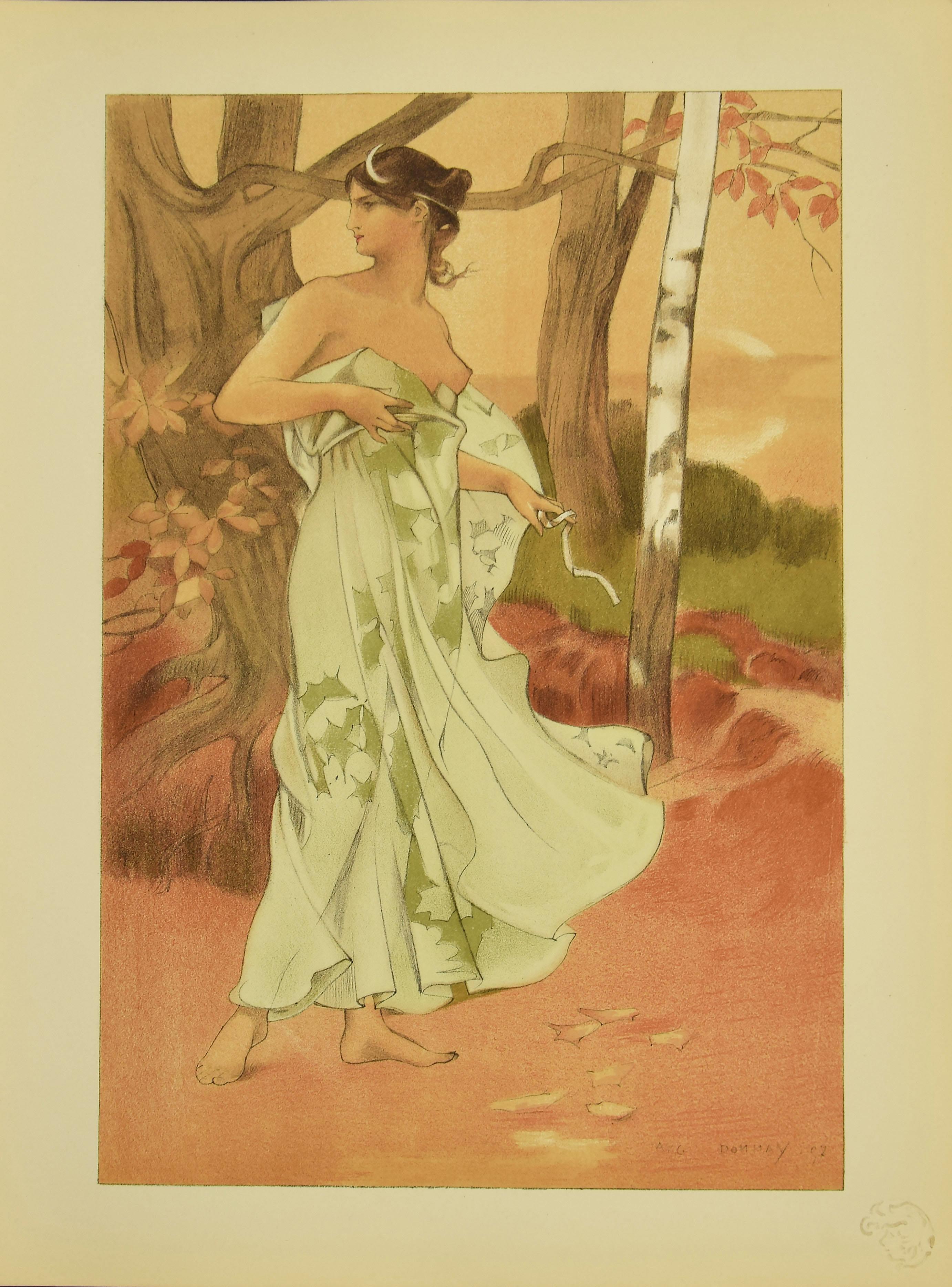 Auguste Donnay Figurative Print - Artemis - Original Lithograph by A. Donnay - 1898