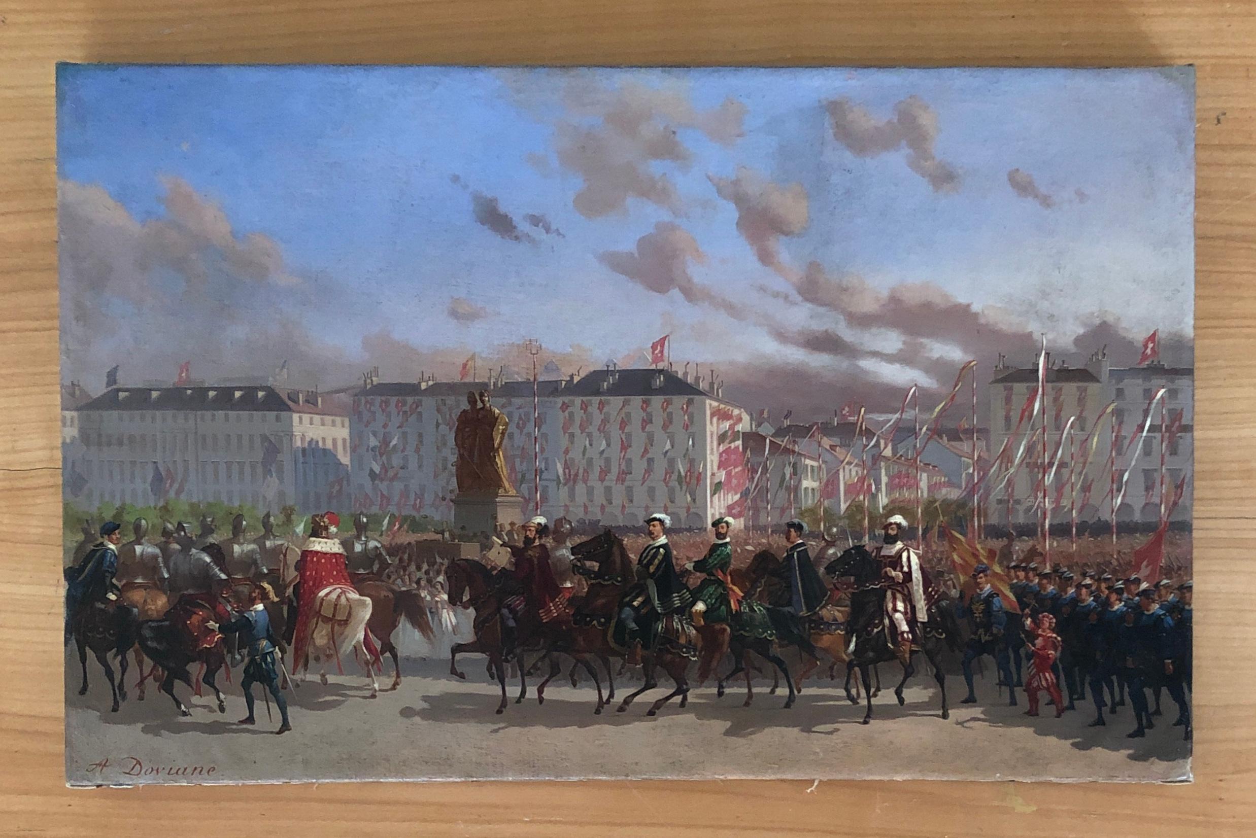 Escalade Festival in Geneva - Painting by Auguste Doviane