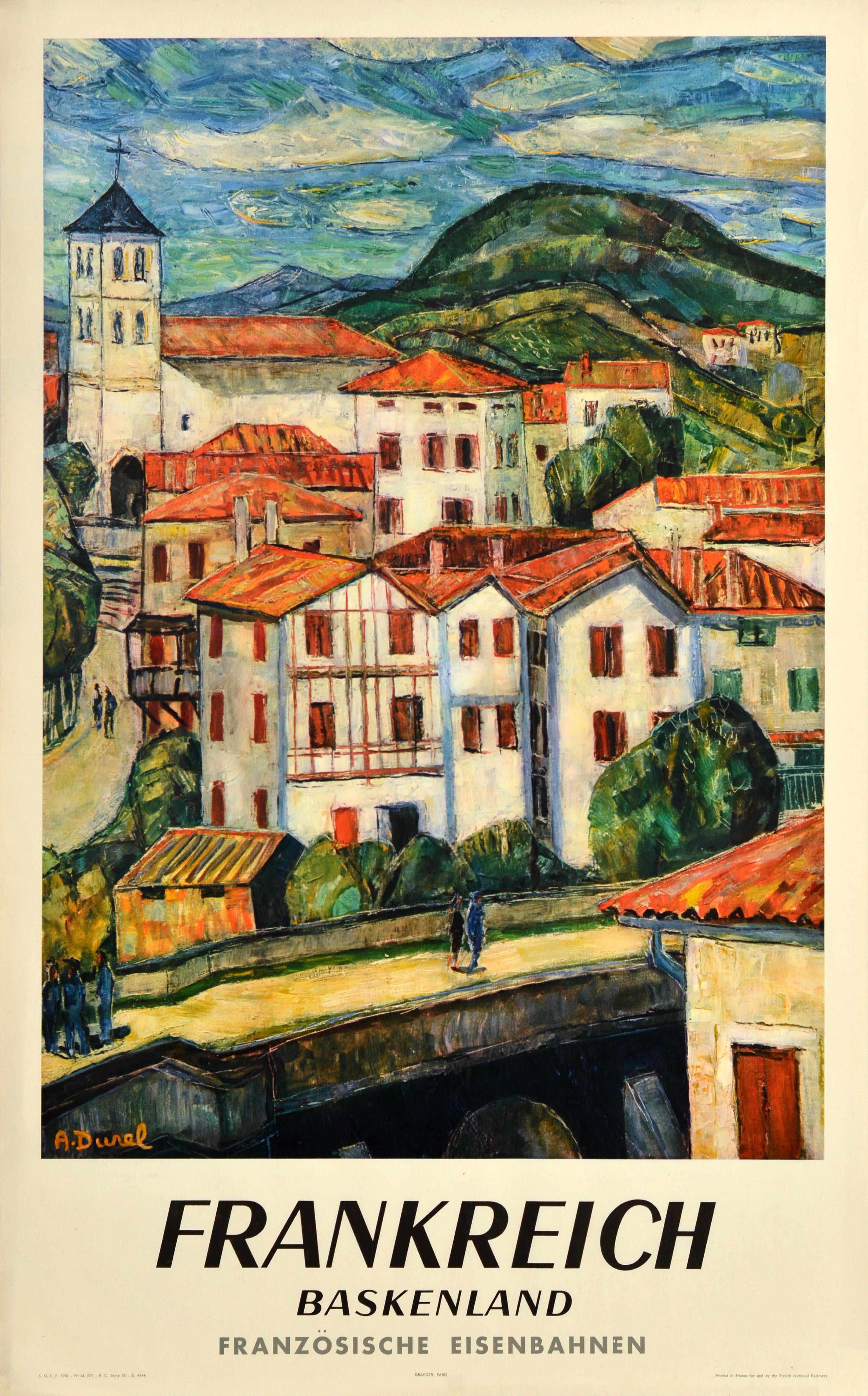 Auguste Durel Print - Original Vintage Railway Travel Poster Baskenland Basque Country France SNCF Art