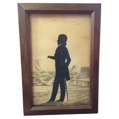 Antique Auguste Edouart French Artist 1842 Silhouette of Smoking Gentleman from Boston