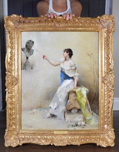 Antique Fille de la Nymphe - 19th Century French Oil Painting Portrait of Young Beauty 