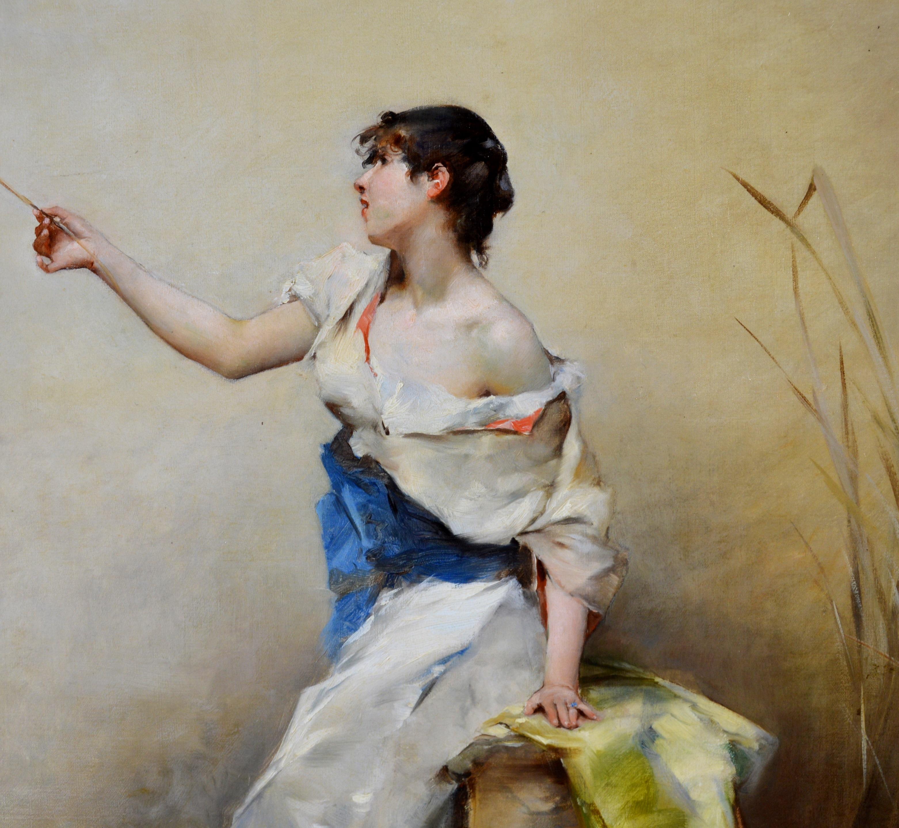 Une Fille de la Nymphe - 19th Century French Portrait Oil Painting Young Beauty  For Sale 1