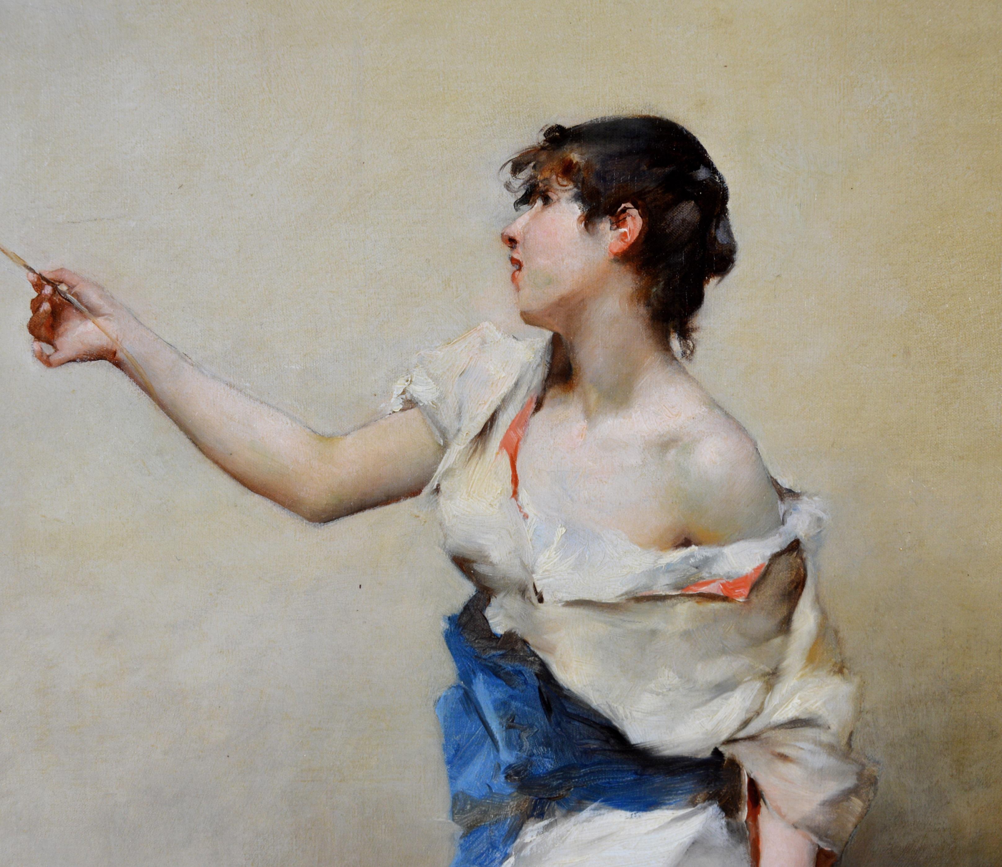 Une Fille de la Nymphe - 19th Century French Portrait Oil Painting Young Beauty  For Sale 4