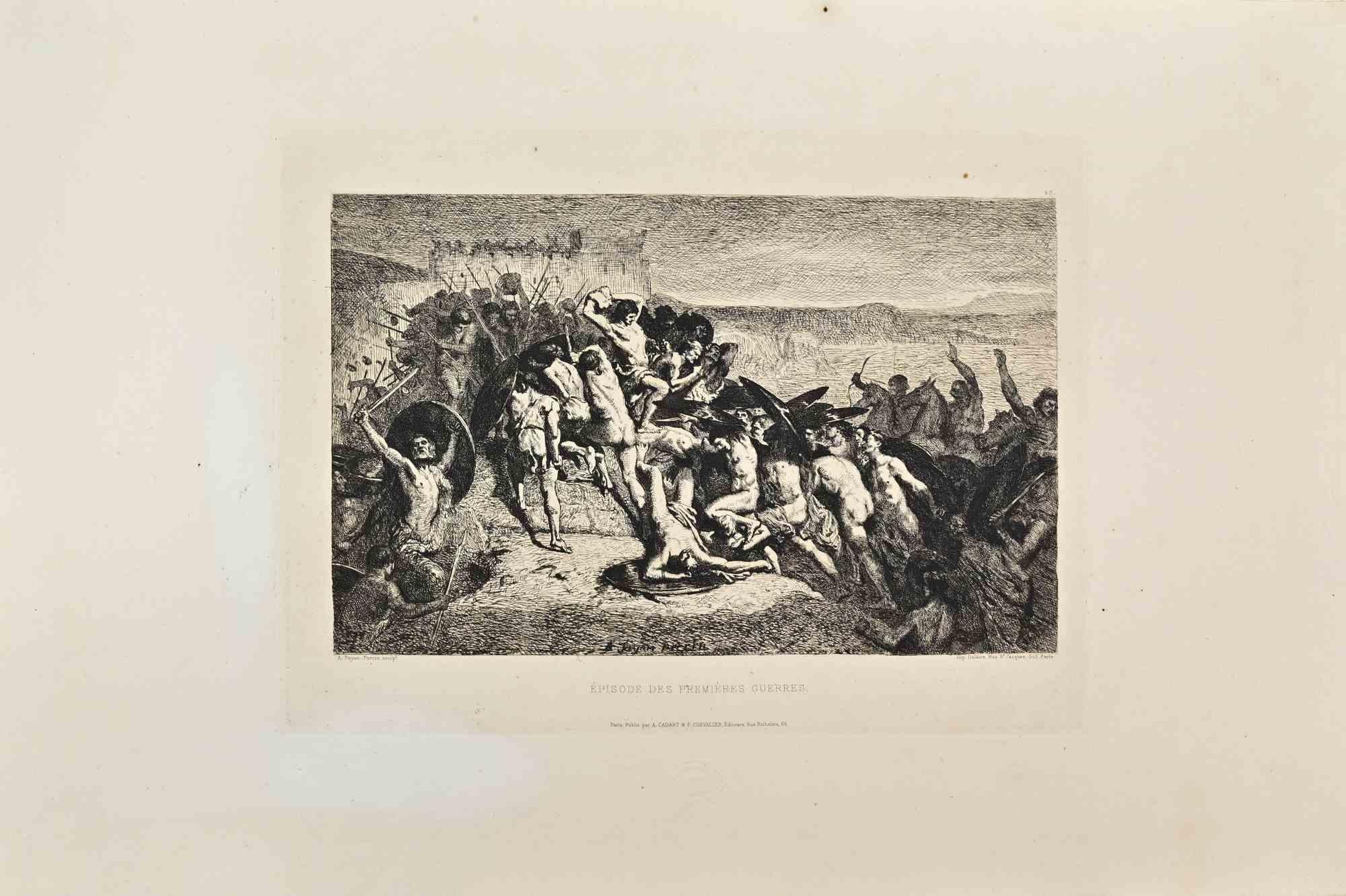 Episode des Premieres Guerres is a black and White etching realized by Auguste Feyen Perrin in the 1860s. 

Titled in the lower

Image Size: 23x32

Very good impression.

Realized for the "Société des Aquafortistes. Born on the initiative of the