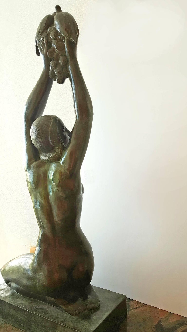 Art Deco Sculpture  - Art Deco Bronze, Nude Venus doves grapes - Gold Nude Sculpture by Gilbert Auguste Privat