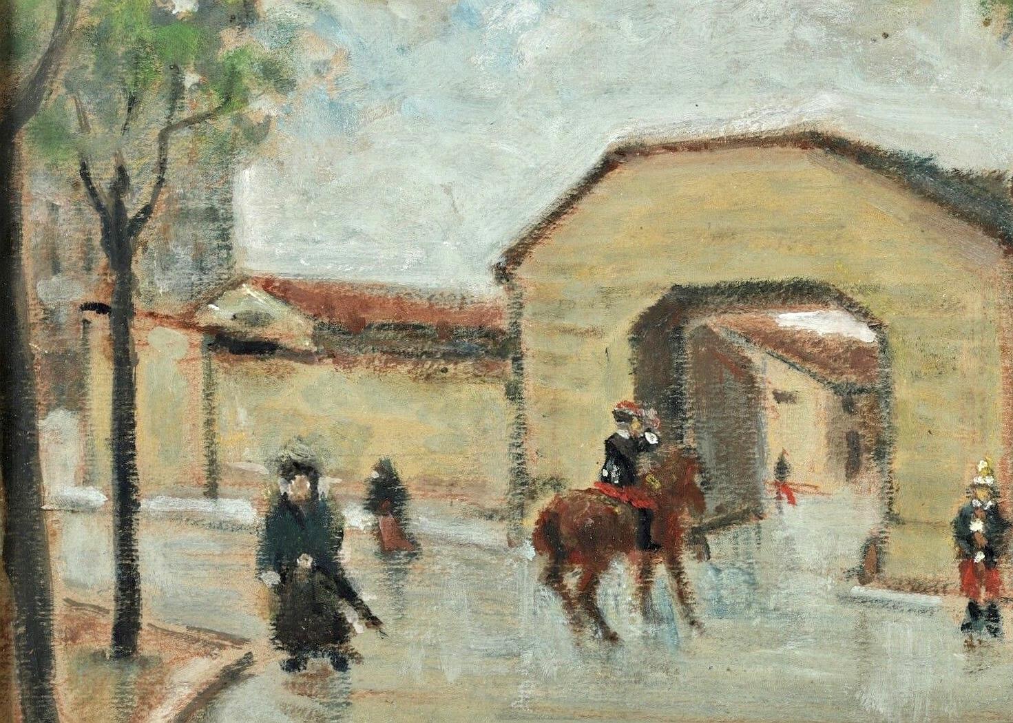 Grenelle, Paris - 19th Century French Impressionist Antique Oil Painting For Sale 2