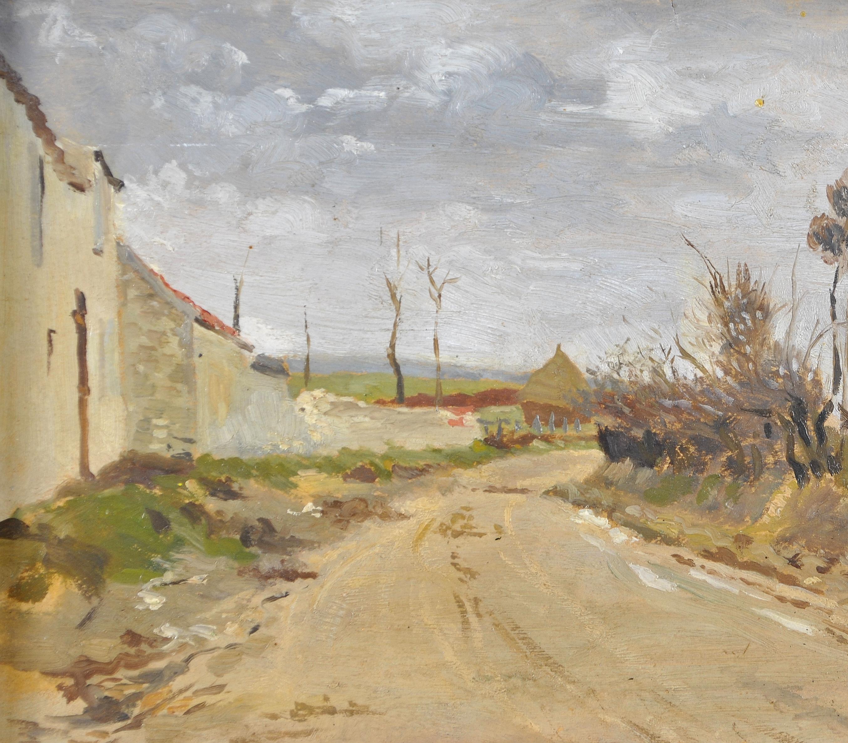 Wissous - Französische impressionistische Landschaft in der Nähe der Pariser Straße Haystack, Ölgemälde – Painting von Auguste Grass-Mick