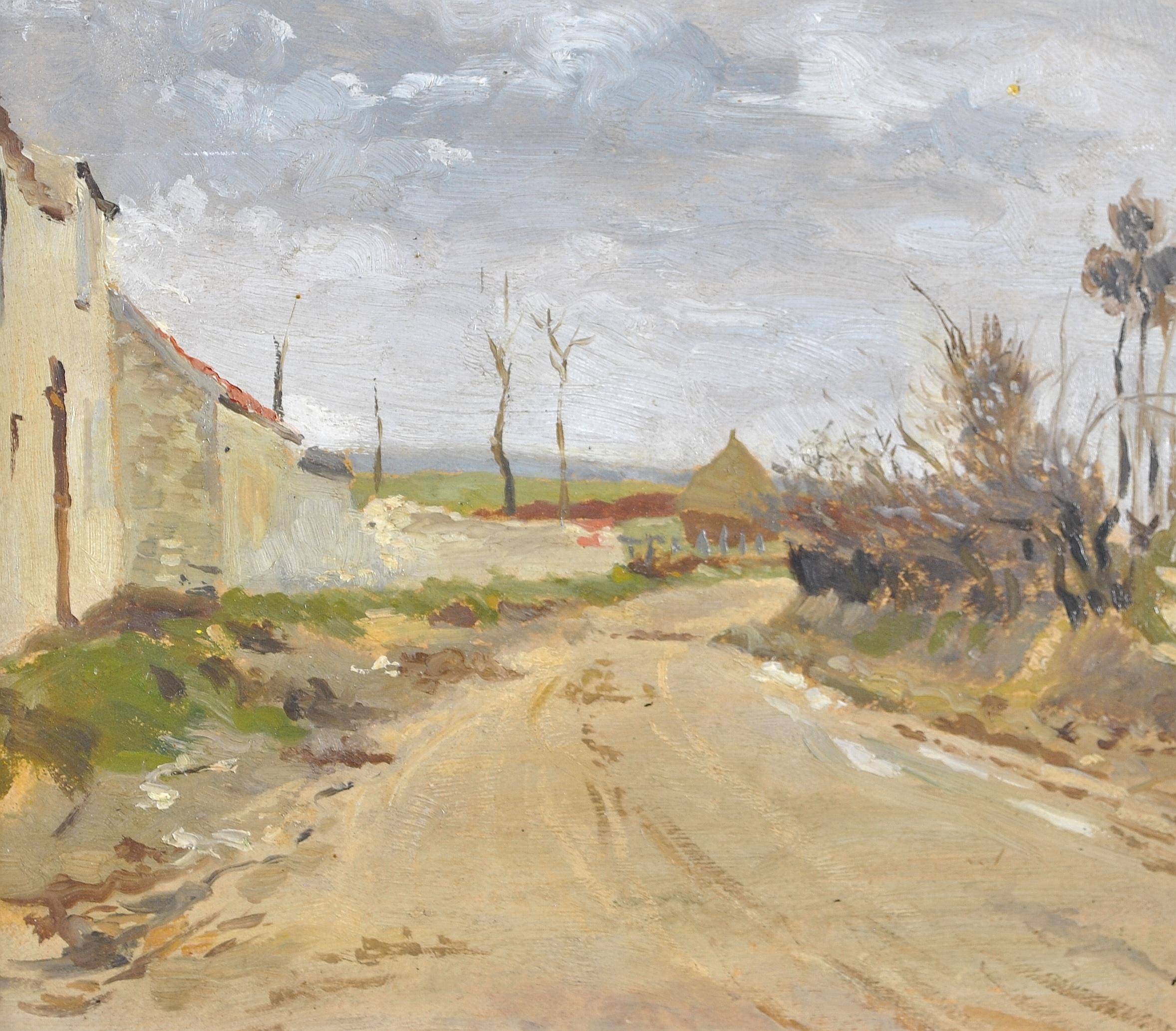 Wissous - French Impressionist Landscape near Paris Road Haystack Oil Painting For Sale 3