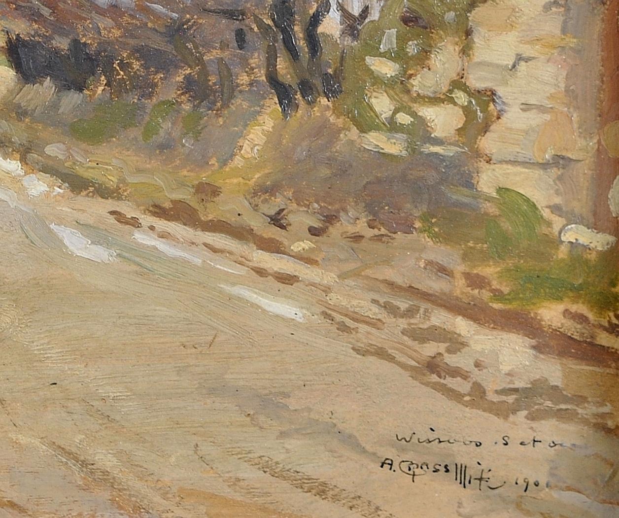 Wissous - French Impressionist Landscape near Paris Road Haystack Oil Painting For Sale 3