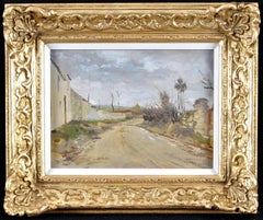 Antique Wissous - French Impressionist Landscape near Paris Road Haystack Oil Painting