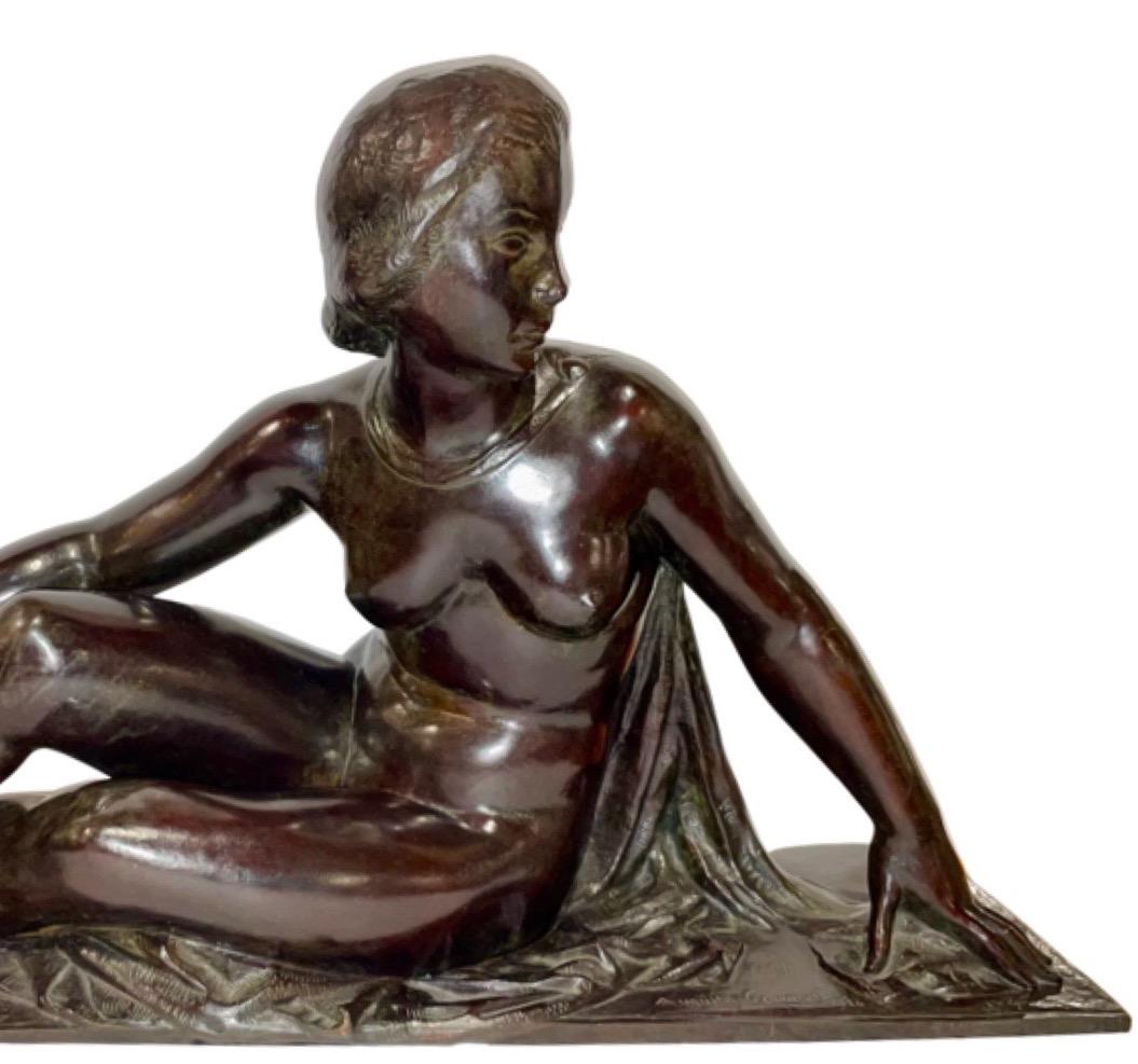 Auguste Guénot, French Art Deco Sculptor 1924 Reclining Female Model “Nymphe” 1st Edition. Influential artist with many monumental and public works. Auguste Guénot was born on October 25, 1882, in Toulouse (Haute-Garonne) Son of a master