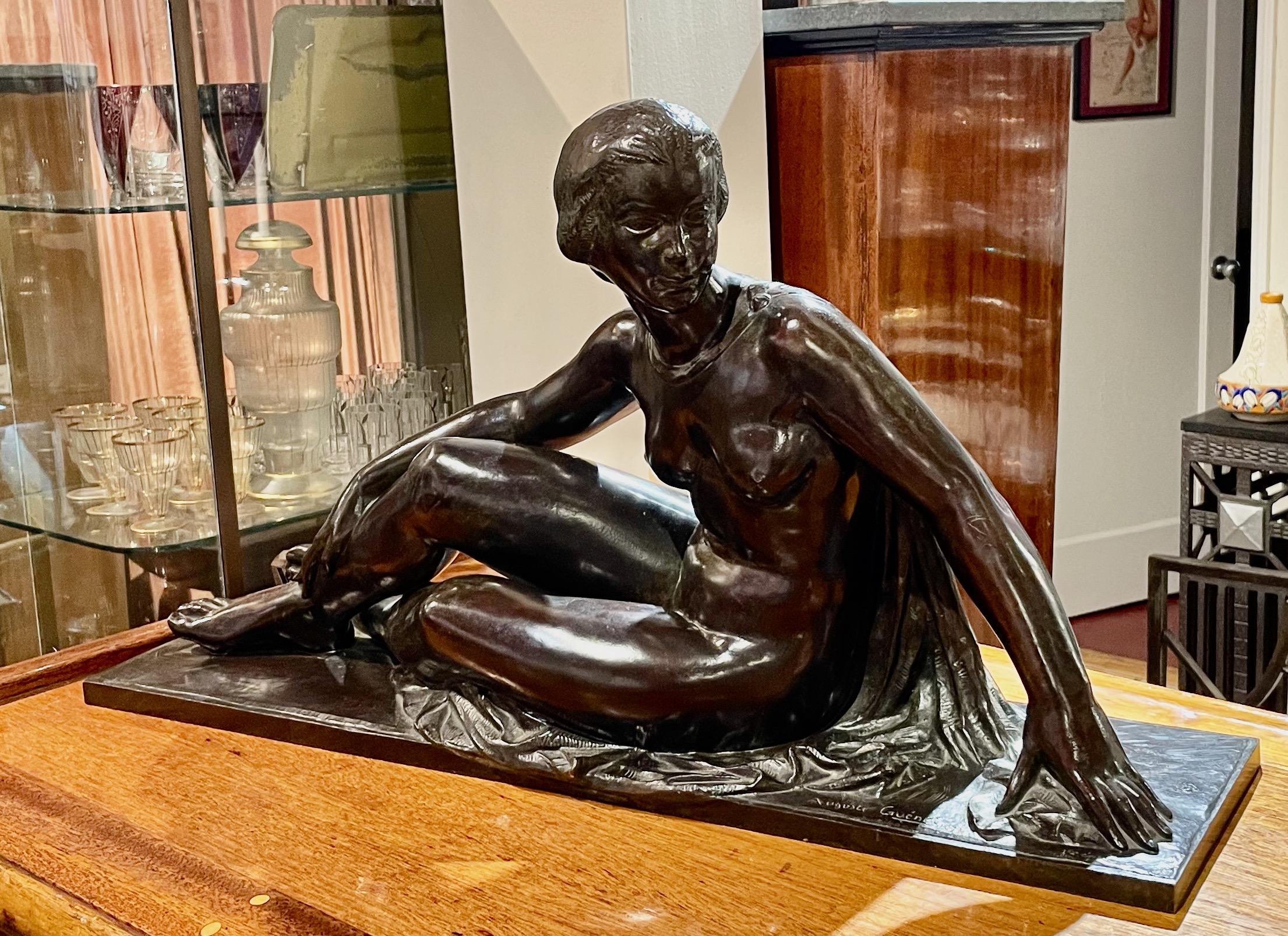 Early 20th Century Auguste Guénot, French Art Deco Sculptor 1924 Female Model 1st Edition For Sale