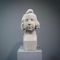 Bust of Girl in White Marble Signed French Art Deco School