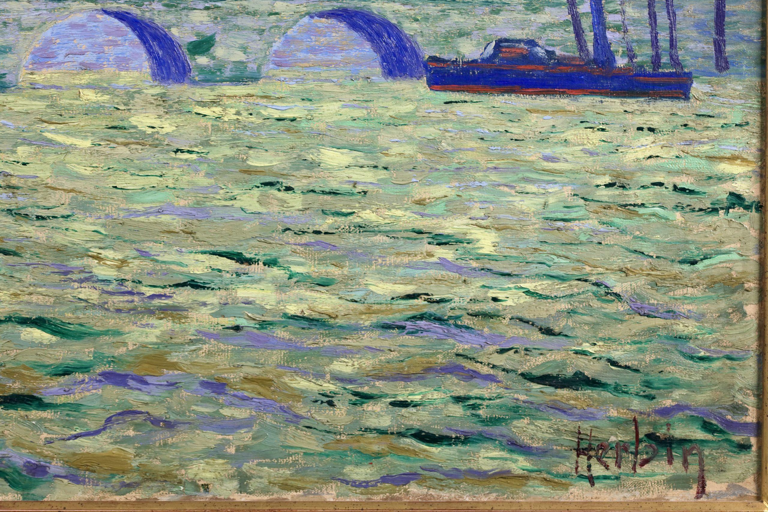Le Pont Royal - Impressionist Landscape Oil Painting by Auguste Royal For Sale 2