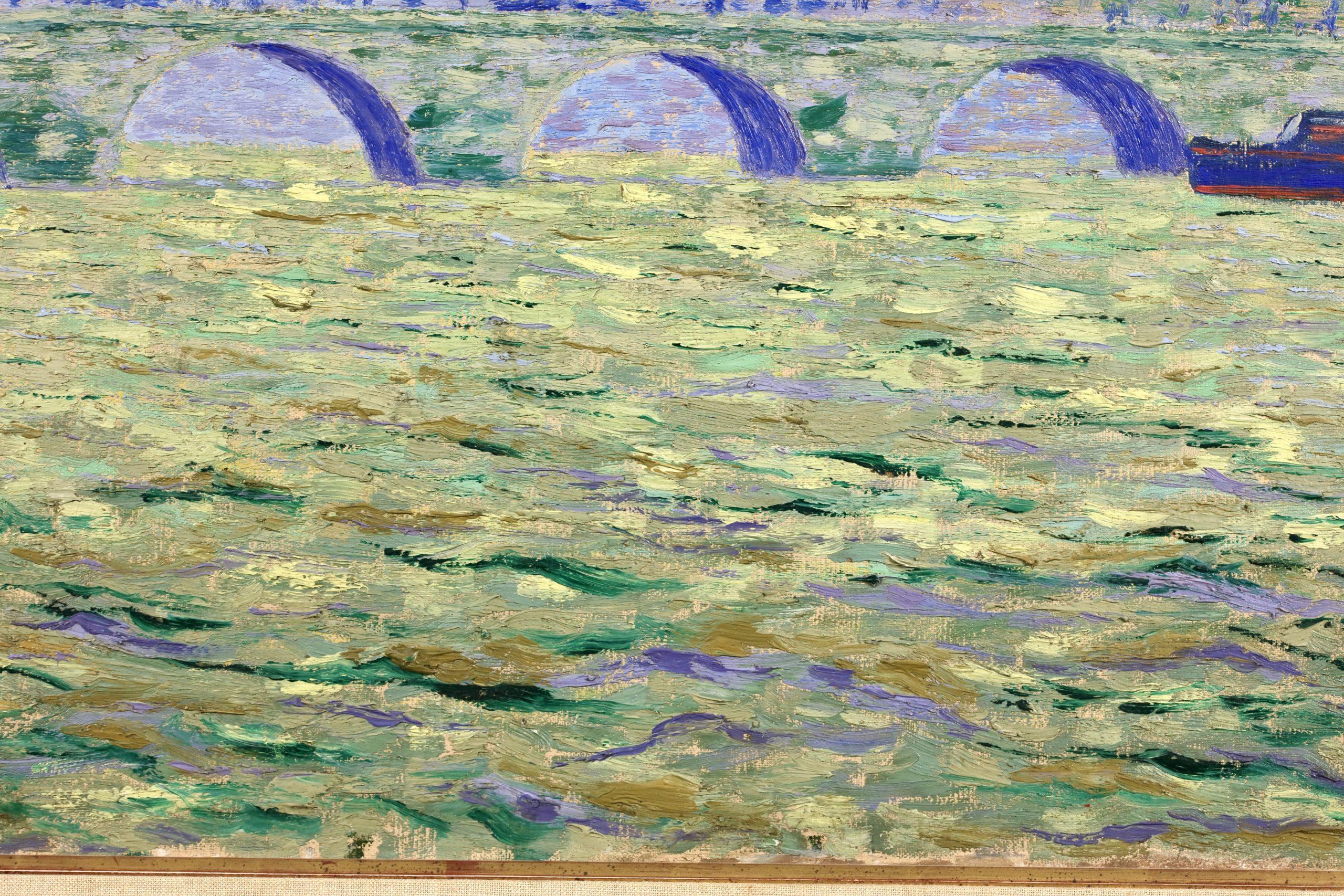 Le Pont Royal - Impressionist Landscape Oil Painting by Auguste Royal For Sale 3