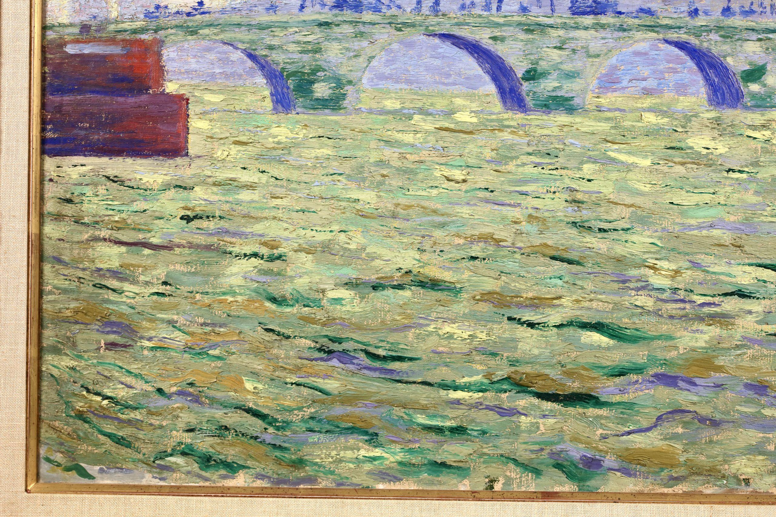Le Pont Royal - Impressionist Landscape Oil Painting by Auguste Royal For Sale 4