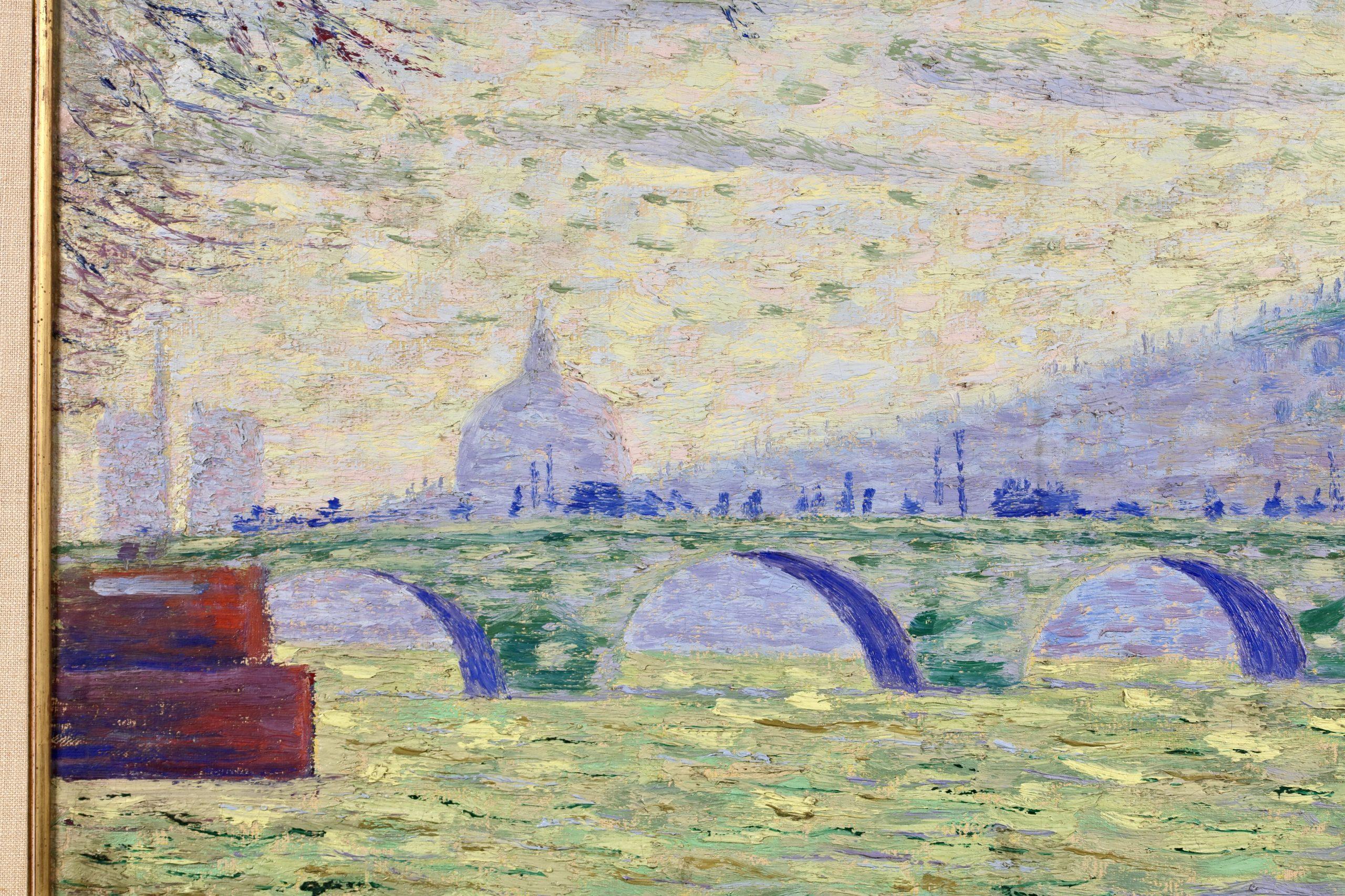 Le Pont Royal - Impressionist Landscape Oil Painting by Auguste Royal For Sale 5