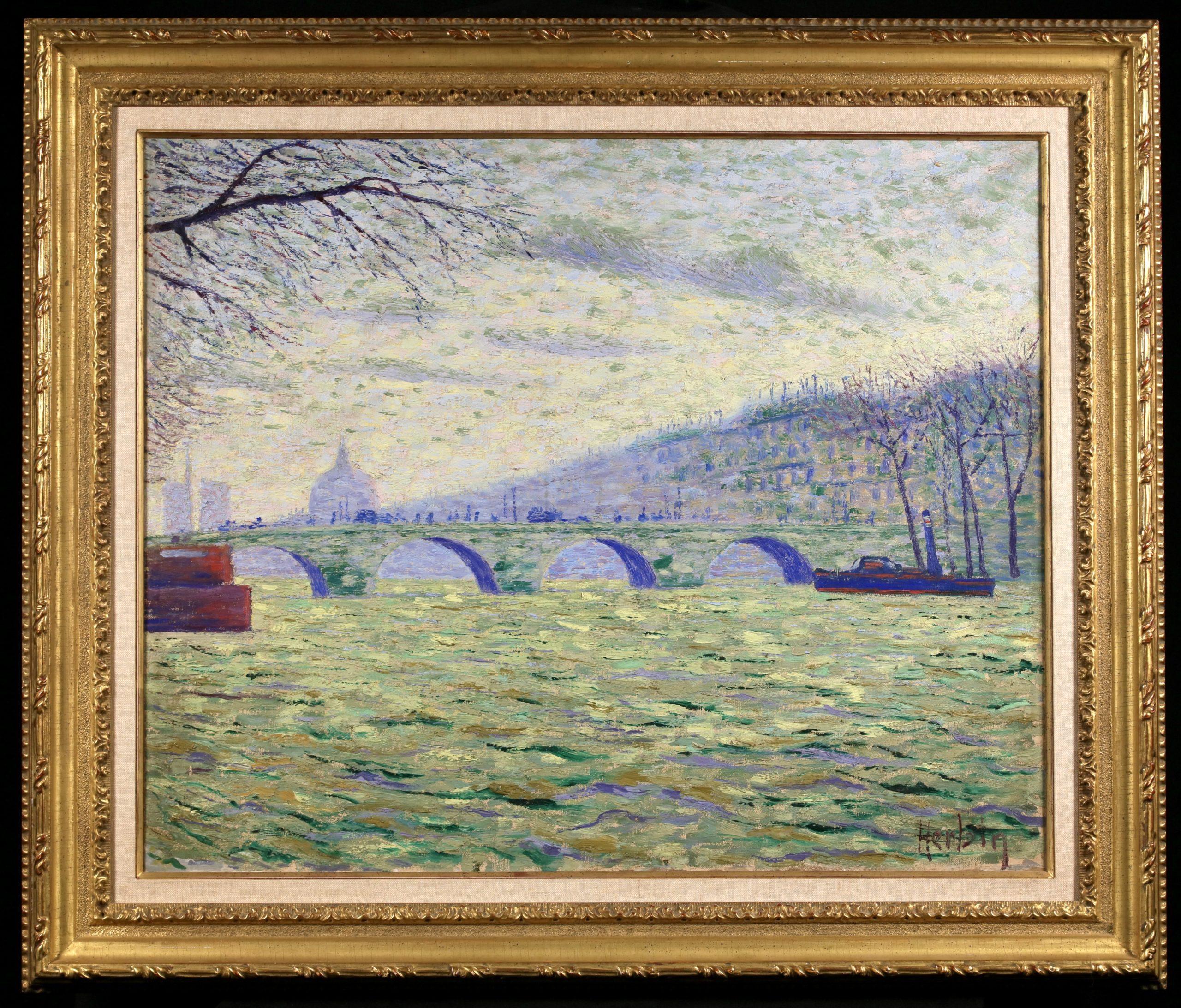 Auguste Herbin Figurative Painting - Le Pont Royal - Impressionist Landscape Oil Painting by Auguste Royal