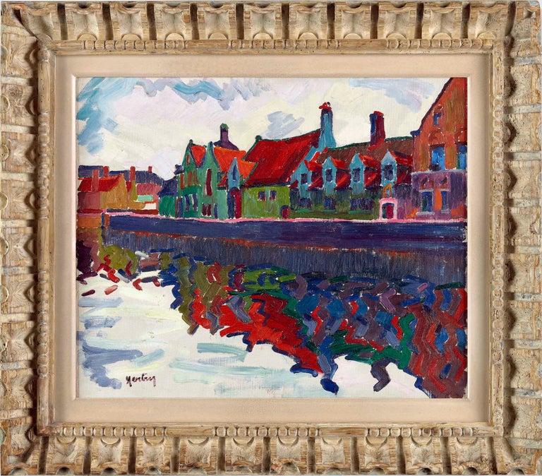 Maisons au Quai Vert, Bruges by Auguste Herbin - Fauve painting For Sale 1
