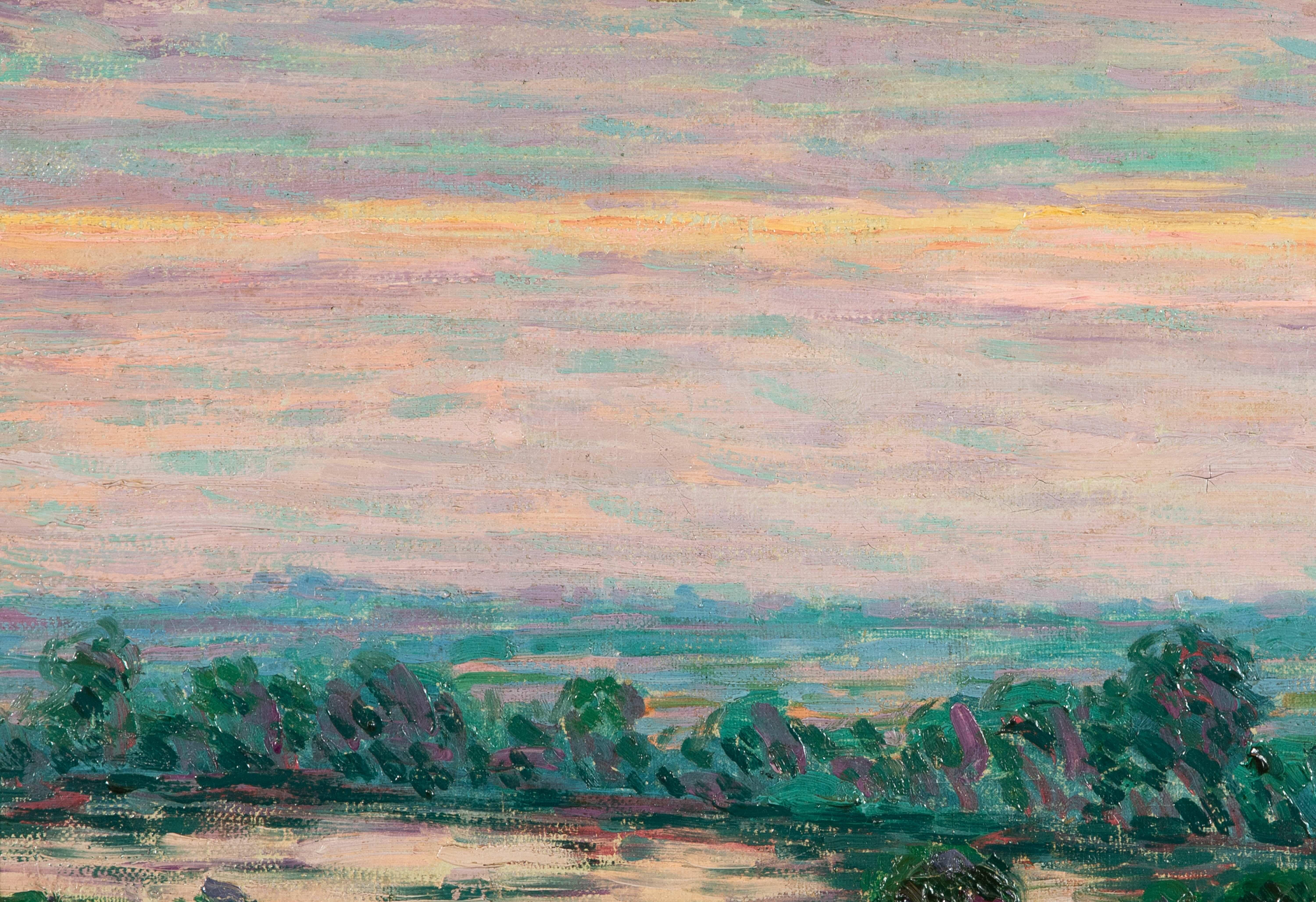 Petite maison au bord de l'eau par Auguste Herbin - Paysage, peinture à l'huile en vente 2