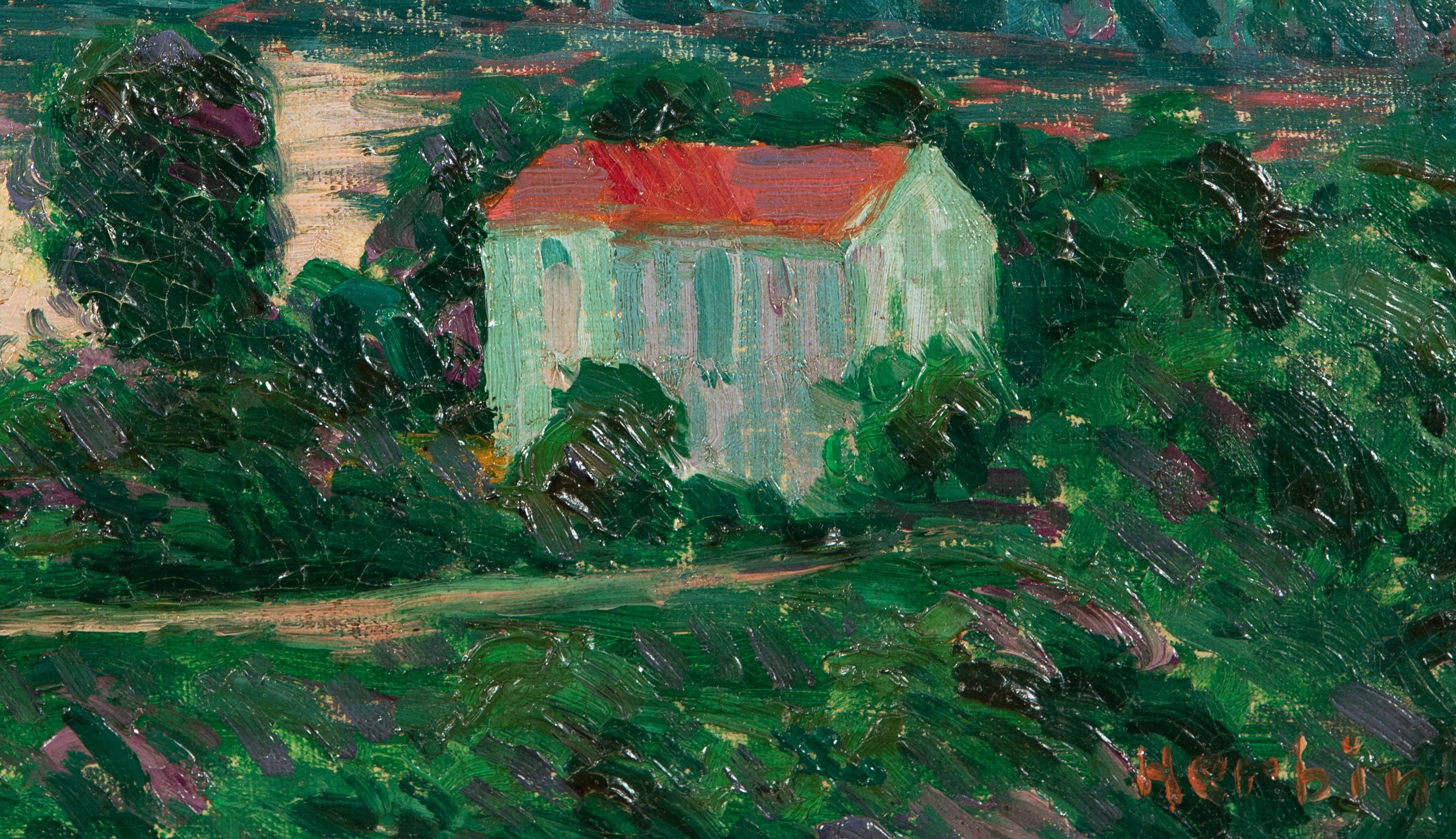 Petite maison au bord de l'eau par Auguste Herbin - Paysage, peinture à l'huile en vente 3