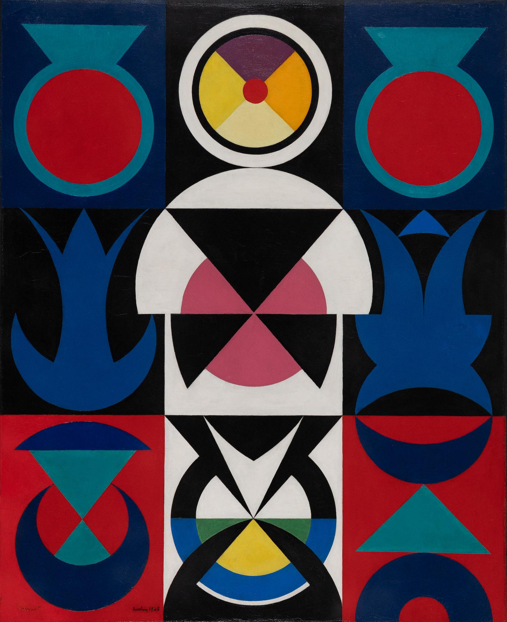 VENUS I by Auguste Herbin (1882-1960)
Oil on canvas
100 x 81 cm (39 ³/₈ x 31 ⁷/₈ inches)
Signed and dated lower left, herbin 1945

Provenance: Private collection, Stockholm
Galerie des Etats-Unis, S.Stoliar, Cannes
Sotheby's London, 2002
Dorval