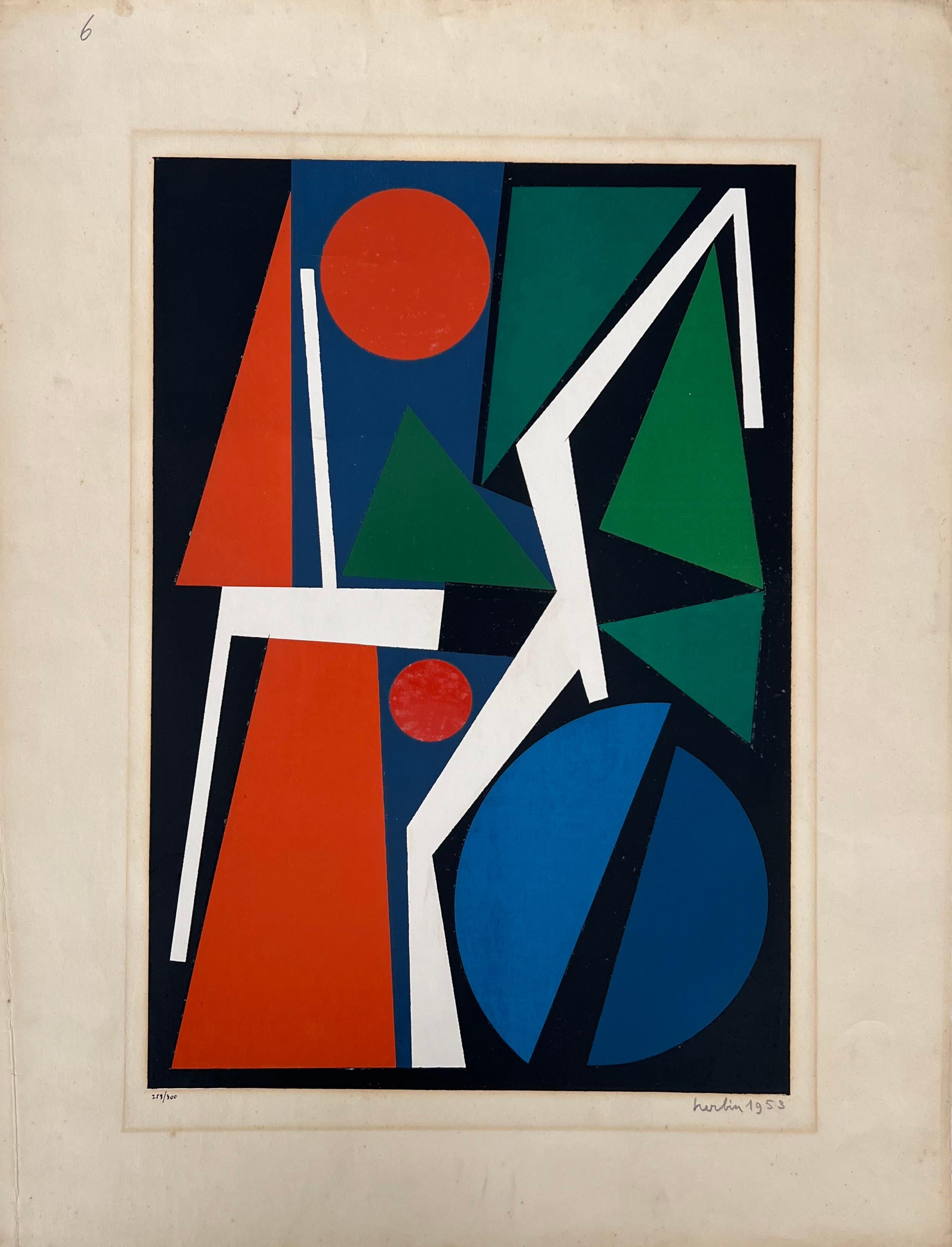 Auguste Herbin Abstract Print - Madam (Fou), 1953