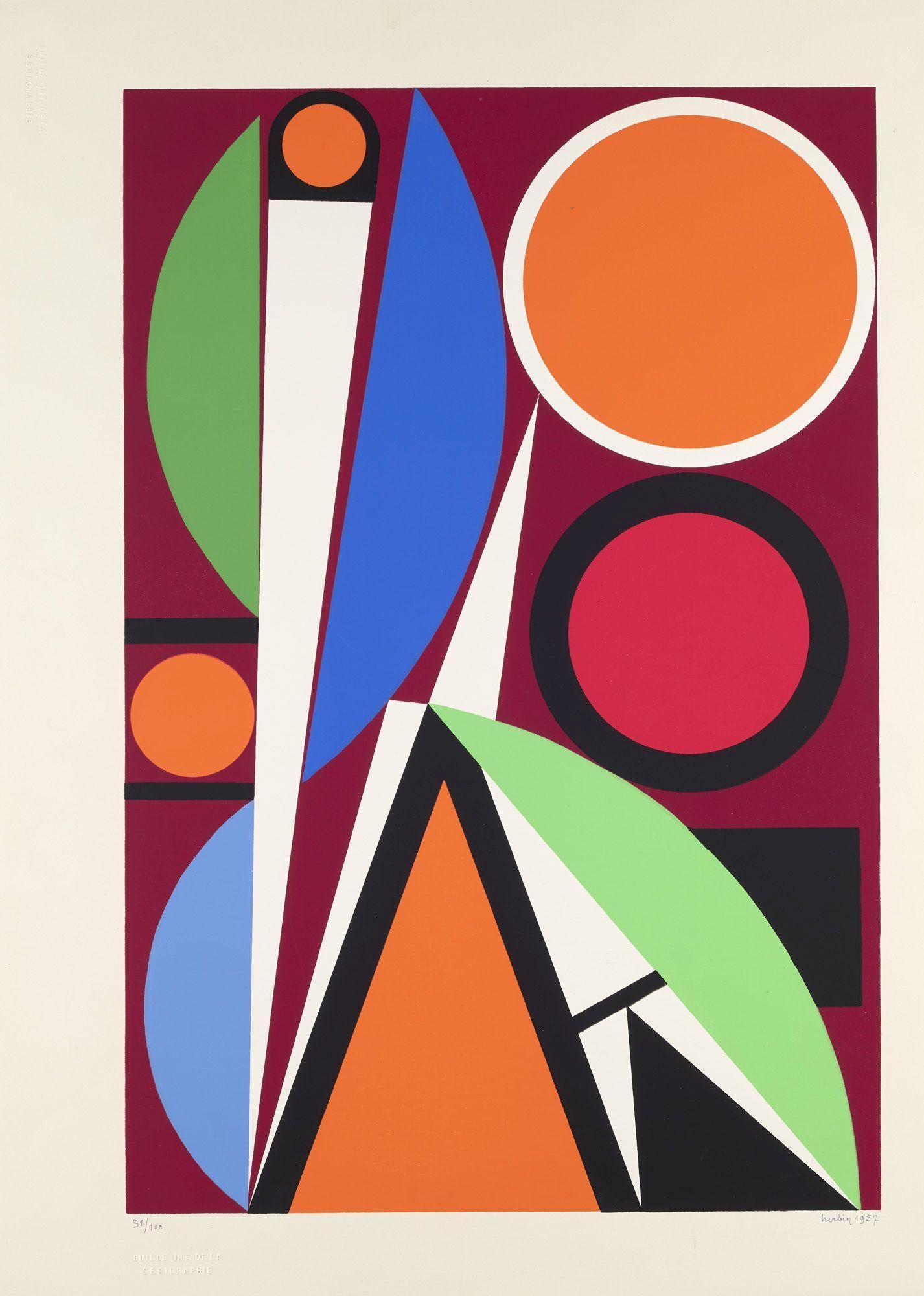 Auguste Herbin Abstract Print - Untitled (Geometric Composition), 1957