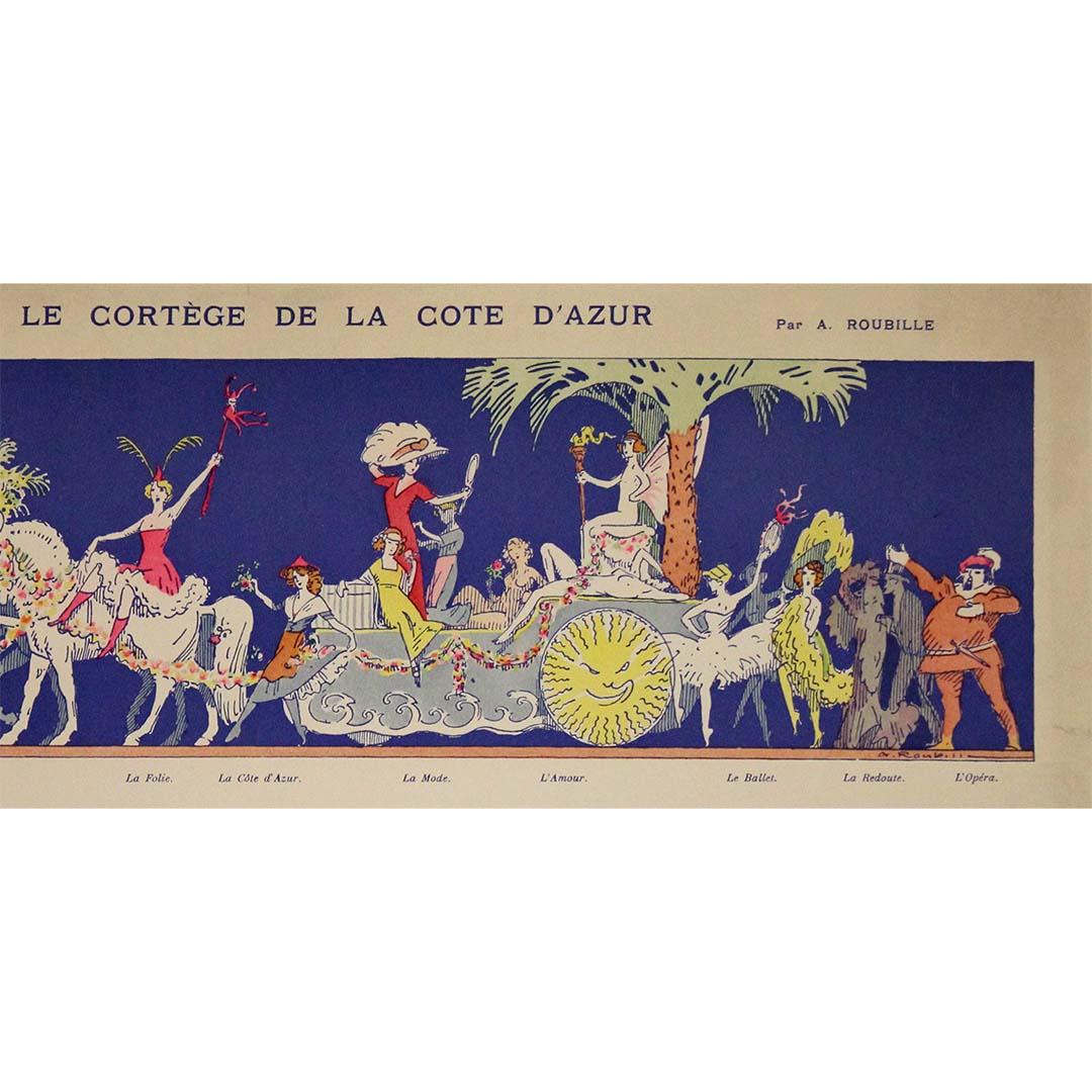 Affiche d'exposition originale datant de 1920, Le Cortège de la Côte d'Azur en vente 1