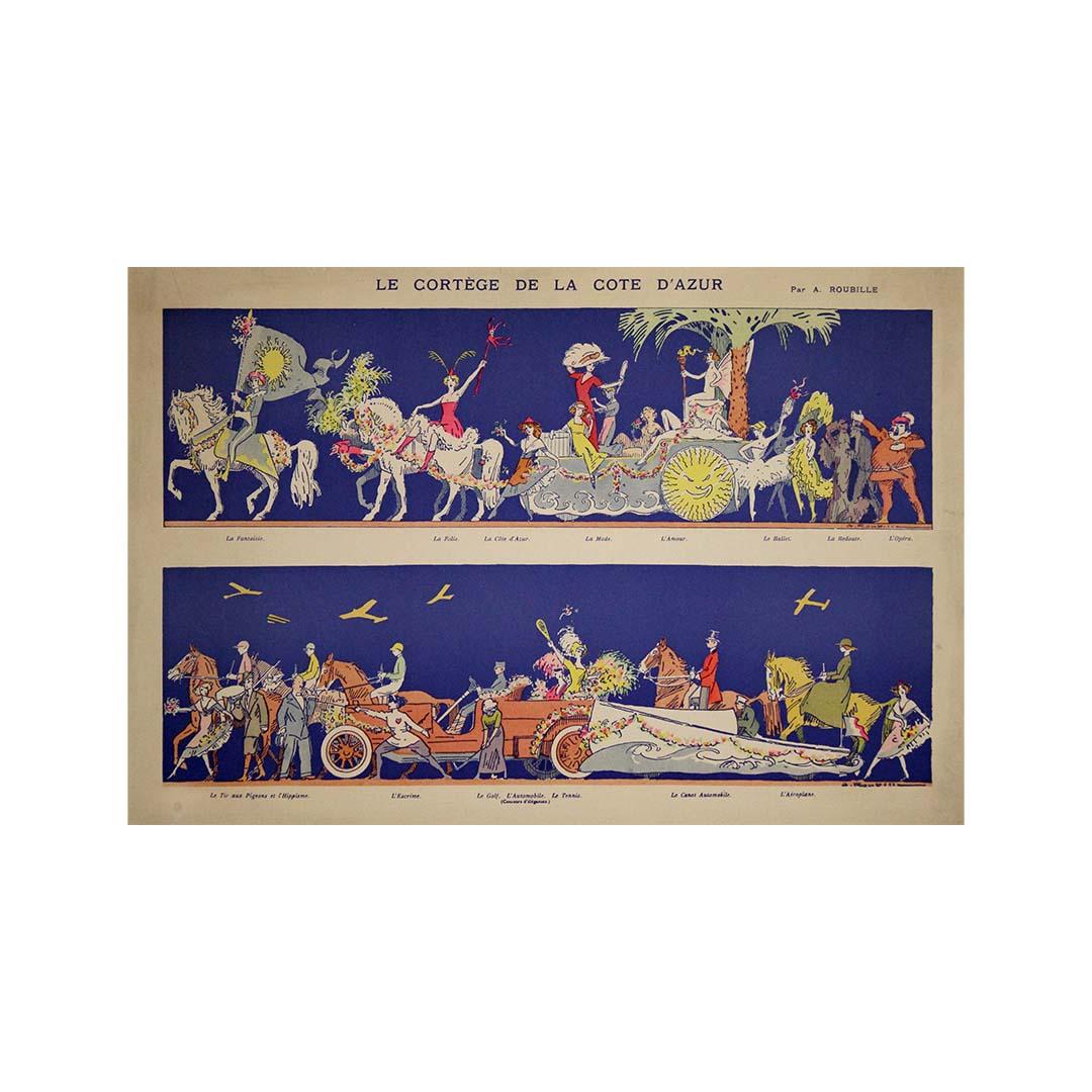 Affiche d'exposition originale datant de 1920, Le Cortège de la Côte d'Azur en vente 2