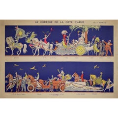 Antique Circa 1920 original exhibition poster, Le Cortège de la Côte d’Azur