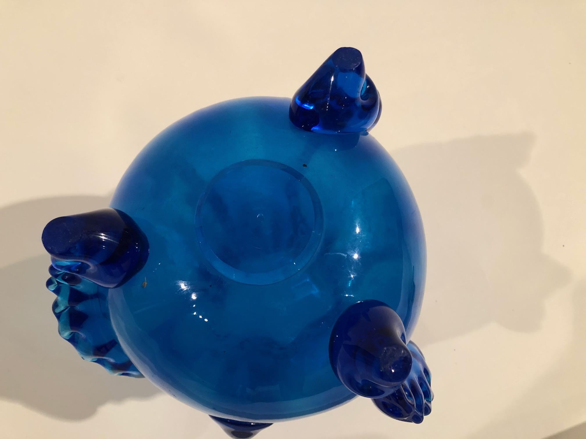 Mid-19th Century Auguste Jean Blue Glass Vase with Fishes, 1860 For Sale