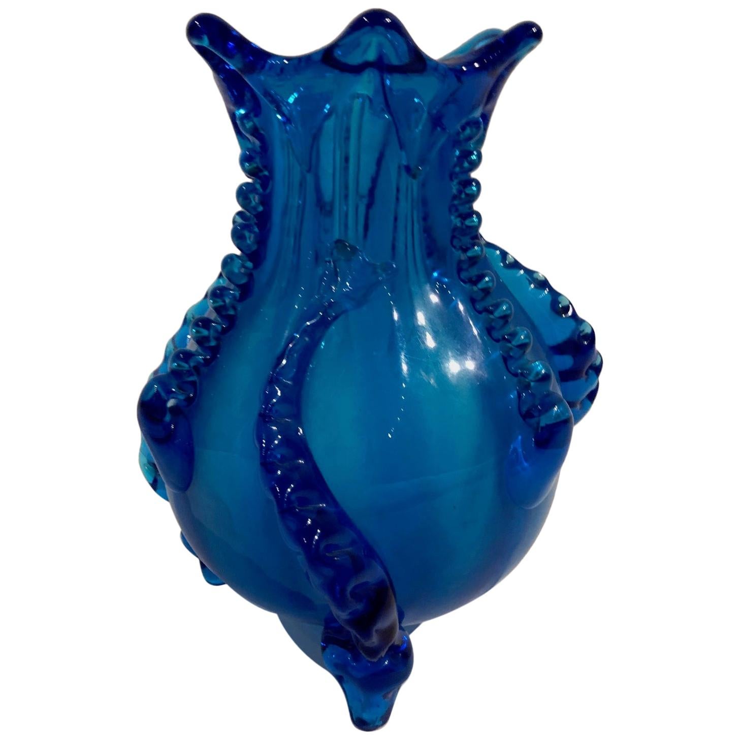 Vase en verre bleu Auguste Jean avec poissons, 1860