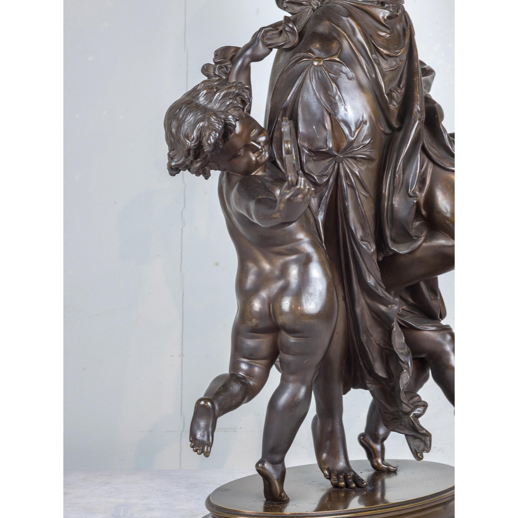 A Fine Quality Patinated Bronze Group of Maenad and Cherubs Dancing - Gold Figurative Sculpture by Auguste Joseph Carrier