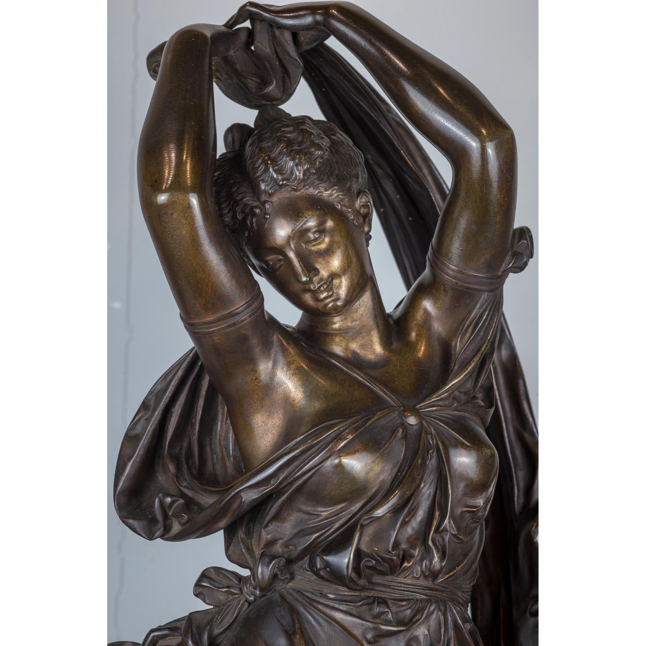 A Fine Quality Patinated Bronze Group of Maenad and Cherubs Dancing For Sale 1